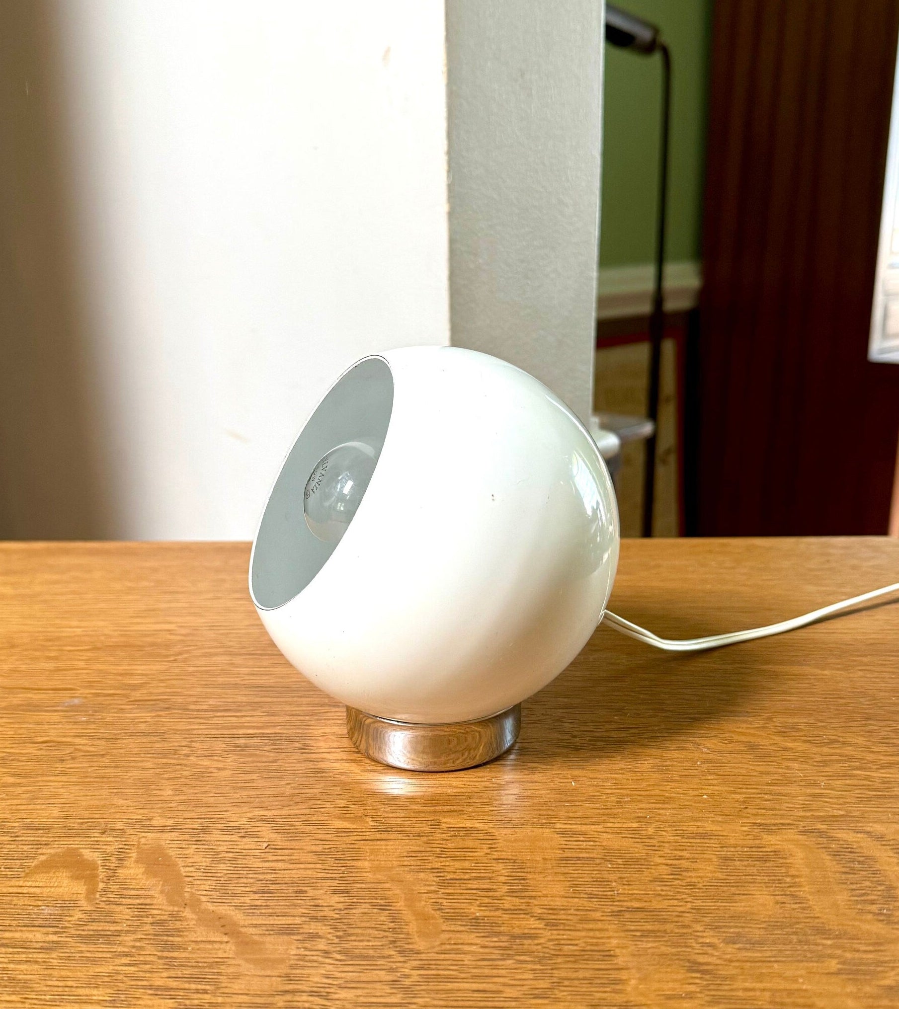Vintage MCM George Kovacs Style Eyeball Lamp | MCM White Orb Lamp | Magnetic White Eyeball Spotlight | Atomic Orb Lamp | Magnetic Base Lamp