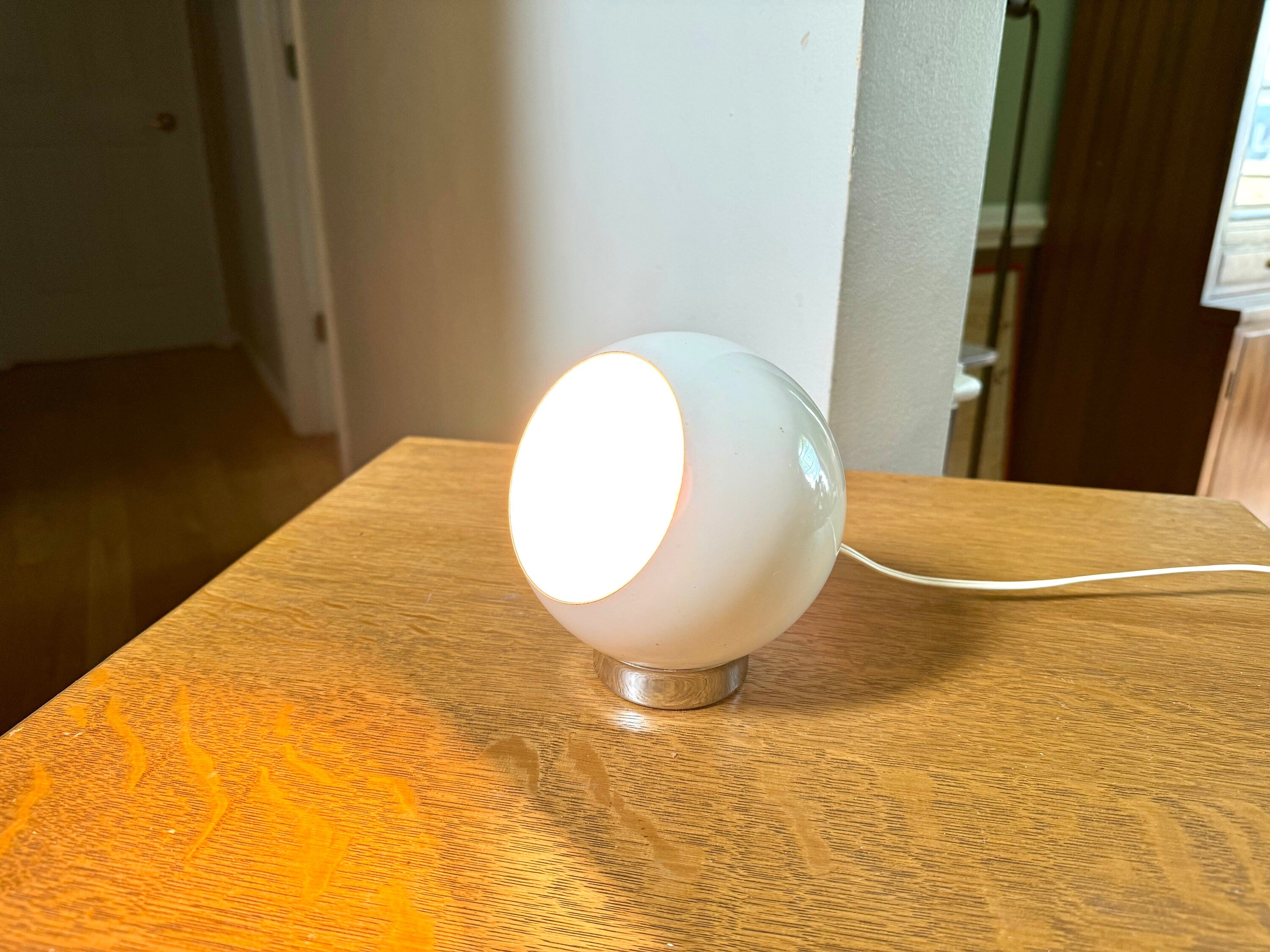 Vintage MCM George Kovacs Style Eyeball Lamp | MCM White Orb Lamp | Magnetic White Eyeball Spotlight | Atomic Orb Lamp | Magnetic Base Lamp