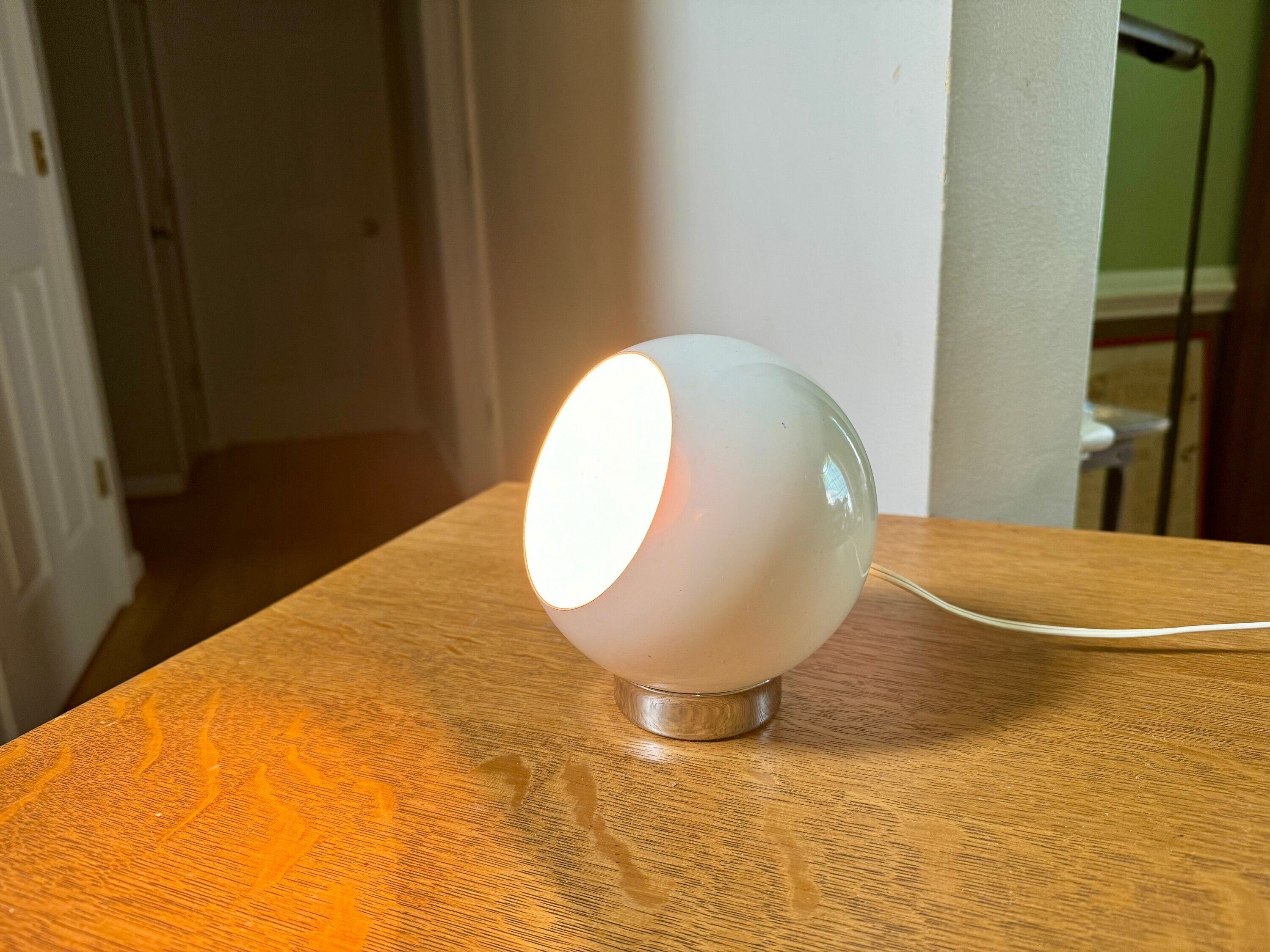 Vintage MCM George Kovacs Style Eyeball Lamp | MCM White Orb Lamp | Magnetic White Eyeball Spotlight | Atomic Orb Lamp | Magnetic Base Lamp