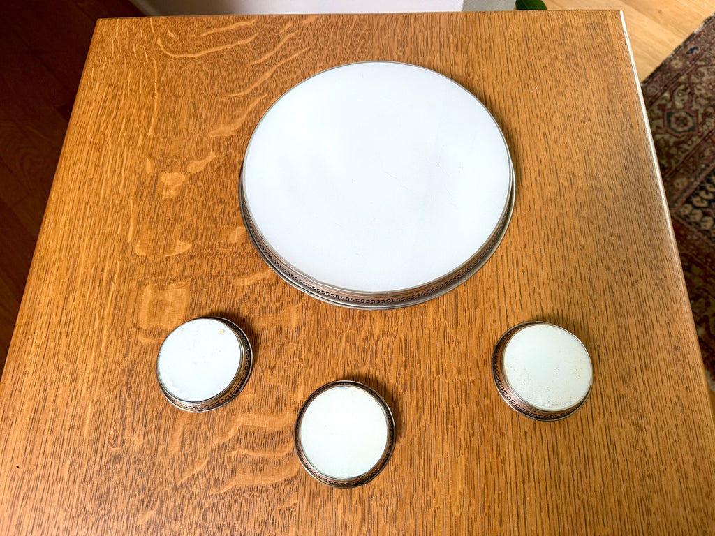 Vtg Metal Reverse Hand Painted Coastal Tray and Coasters | Island Decor Serving Tray and Coasters | Coastal Barware | Coastal Decor