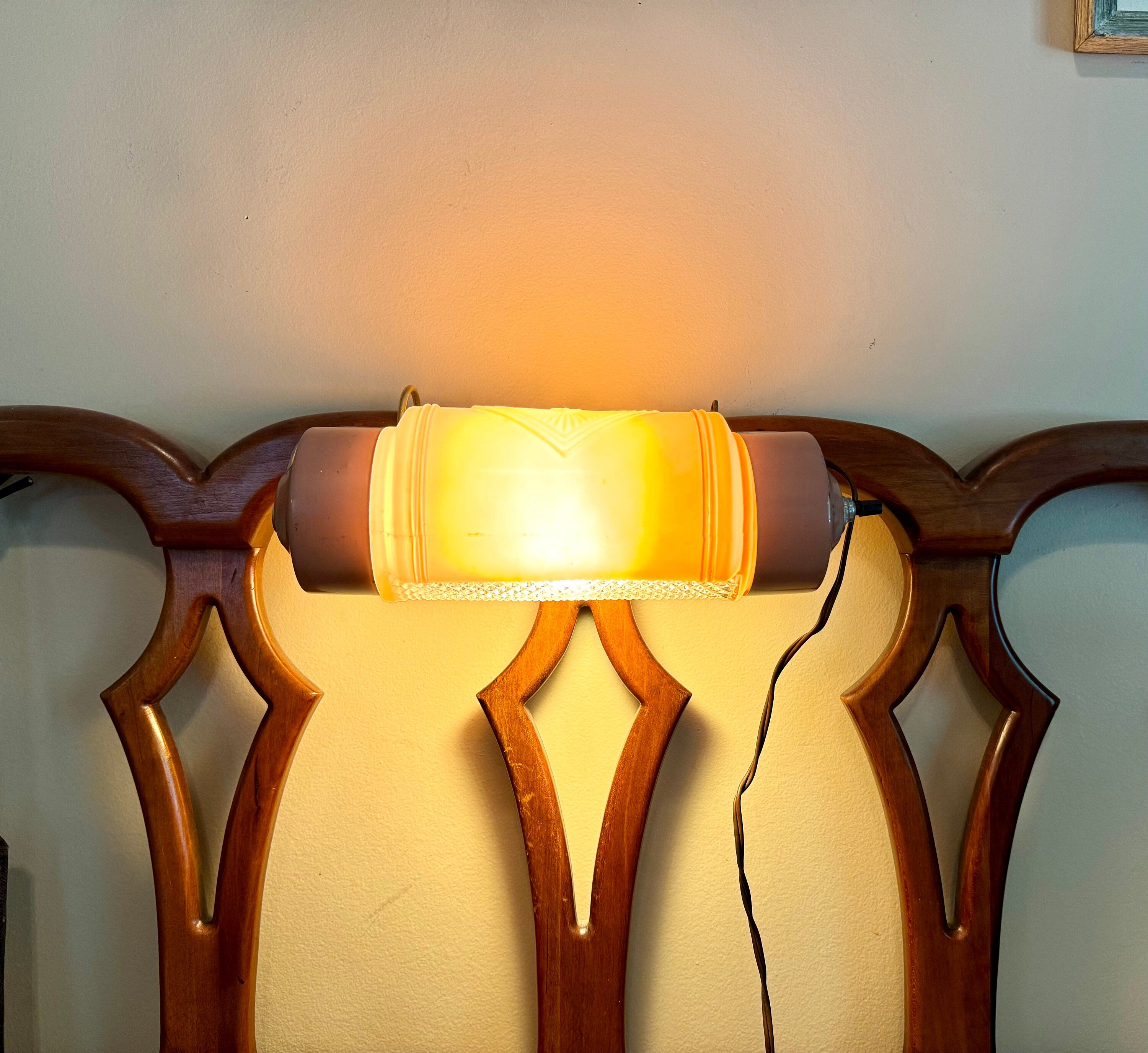 Vintage Art Deco Headboard Lamp | Pink Glass Headboard Lamp | Art Deco Reading Lamp | In bed Reading Lamp | Pink Pressed Glass Reading Lamp