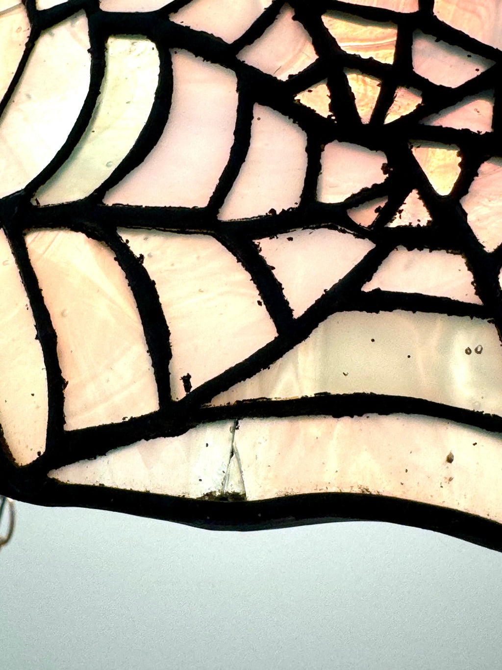 Vintage Large Lead Stained Glass Chandelier | HT Tiffany Style Cob Web Stained Glass Hanging Lamp | 23" Stained Glass Floral Pendant Lamp