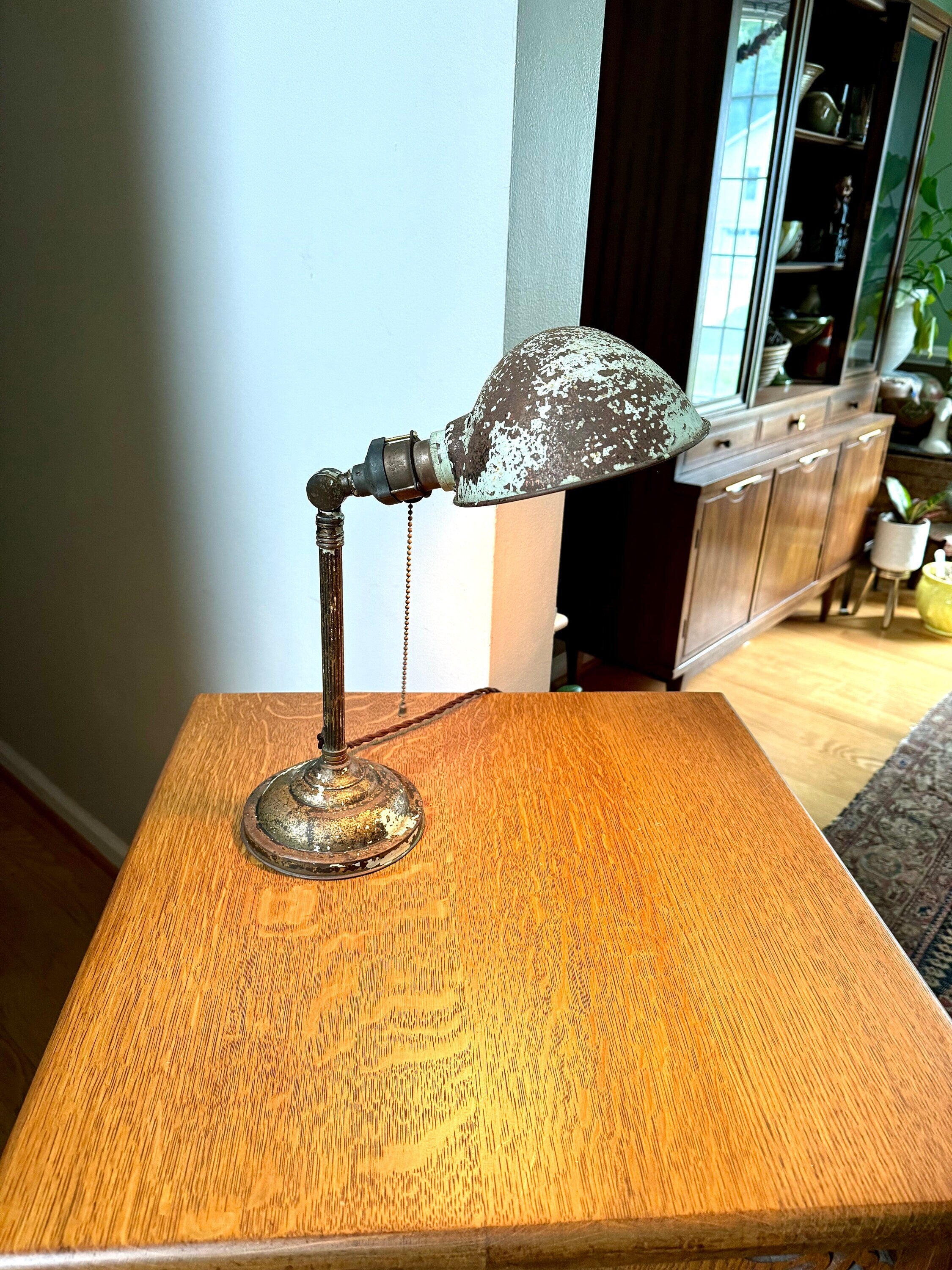 Vintage Industrial Art Decor Lamp | Industrial Pillar Lamp | Rustic Desk Lamp | Antique Desk Lamp | Distressed Art Deco Lamp | Rewired Lamp