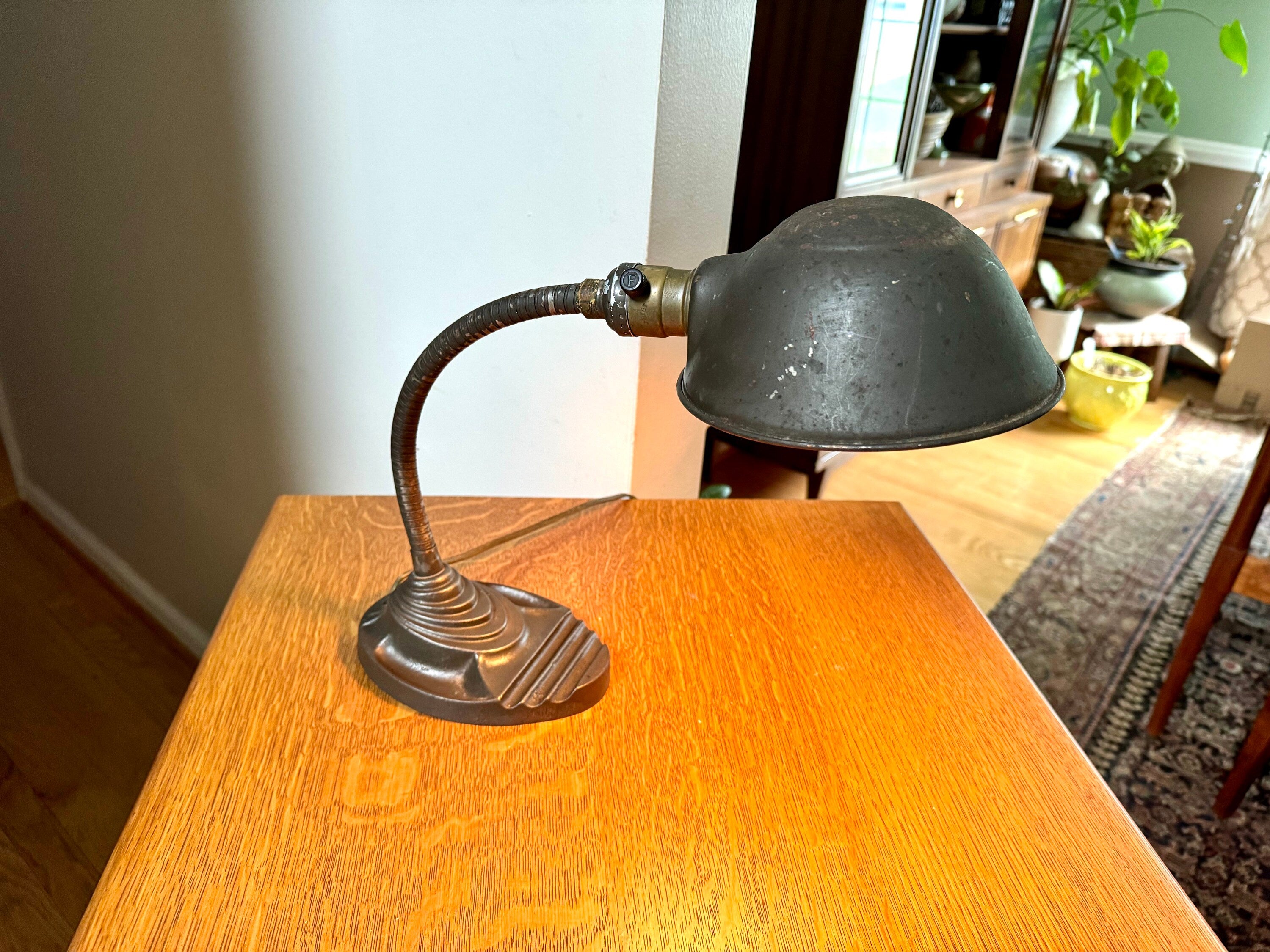 Vintage Eagle Goose Neck Lamp | Industrial Adjustable Desk Lamp | Eagle Cast Iron Desk Lamp | Distressed Metal Desk Lamp | Rustic Desk Lamp