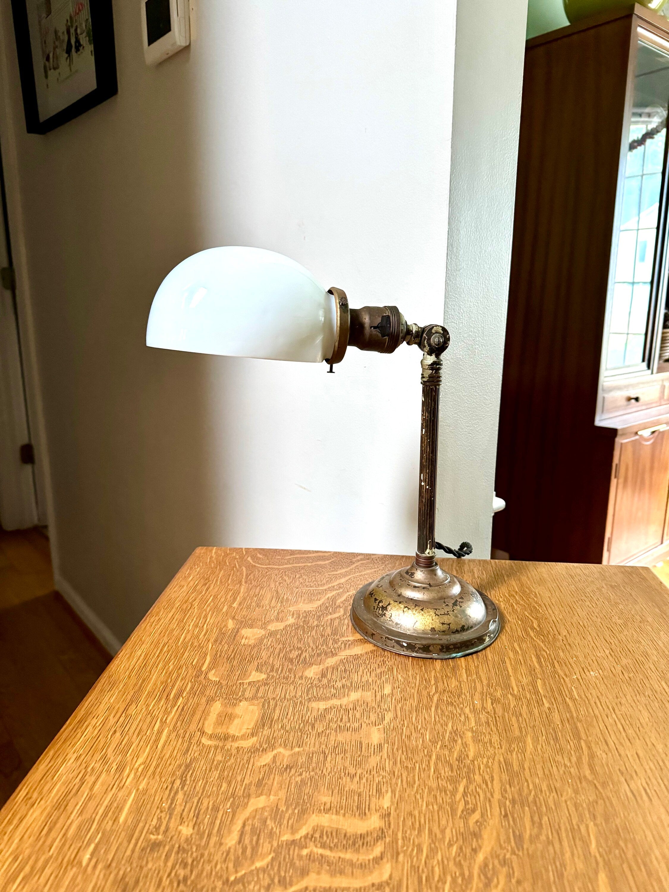 Vintage Industrial Art Decor Lamp | Industrial Pillar Lamp | Rustic Desk Lamp| MIlk Glass Desk Lamp| Distressed Art Deco Lamp | Rewired Lamp