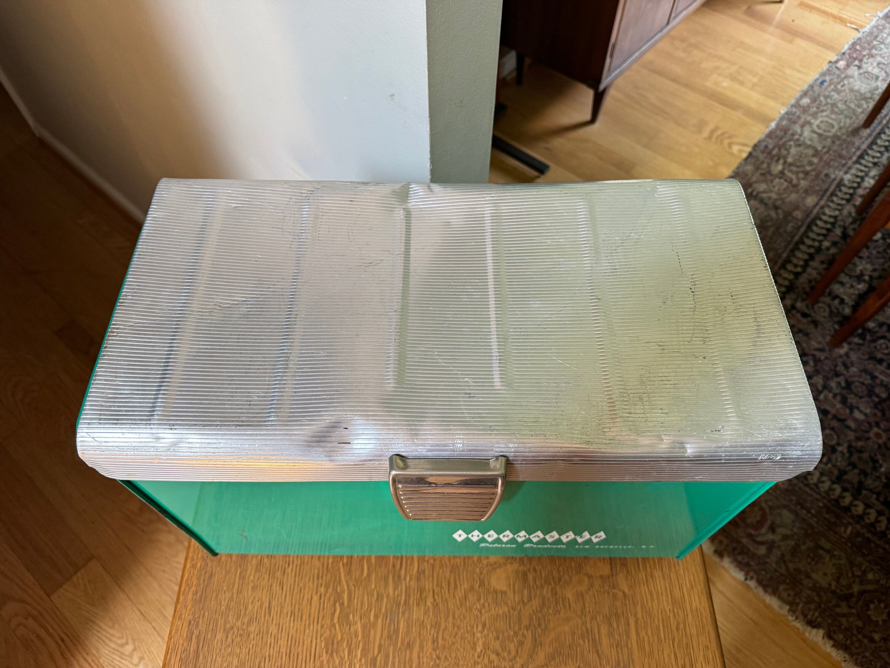 Vintage Poloron Products Cooler | Distressed Green Poloron Thermaster Metal Cooler With Tray | Metal Camping Cooler | Rustic Cooler