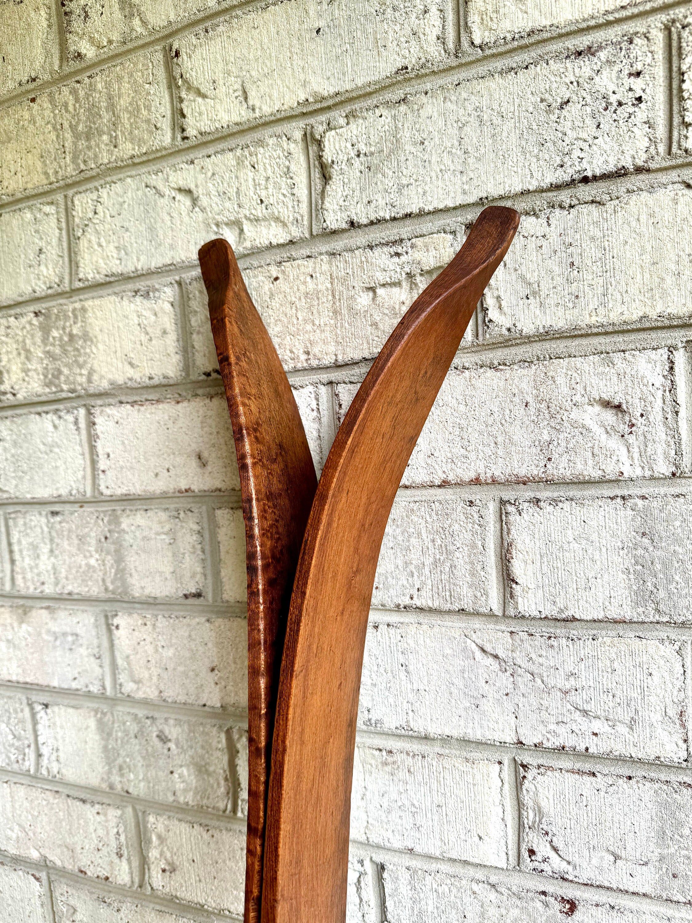 Antique Pair of Strand Wooden Skis | Hickory Wood Skis | Cabin Decor | Antique Snow Skis | Wooden Snow Skis | Leather Bindings Skis