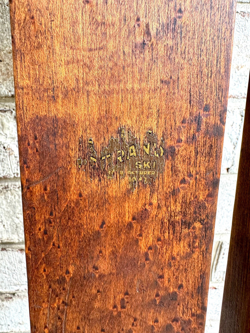 Antique Pair of Strand Wooden Skis | Hickory Wood Skis | Cabin Decor | Antique Snow Skis | Wooden Snow Skis | Leather Bindings Skis