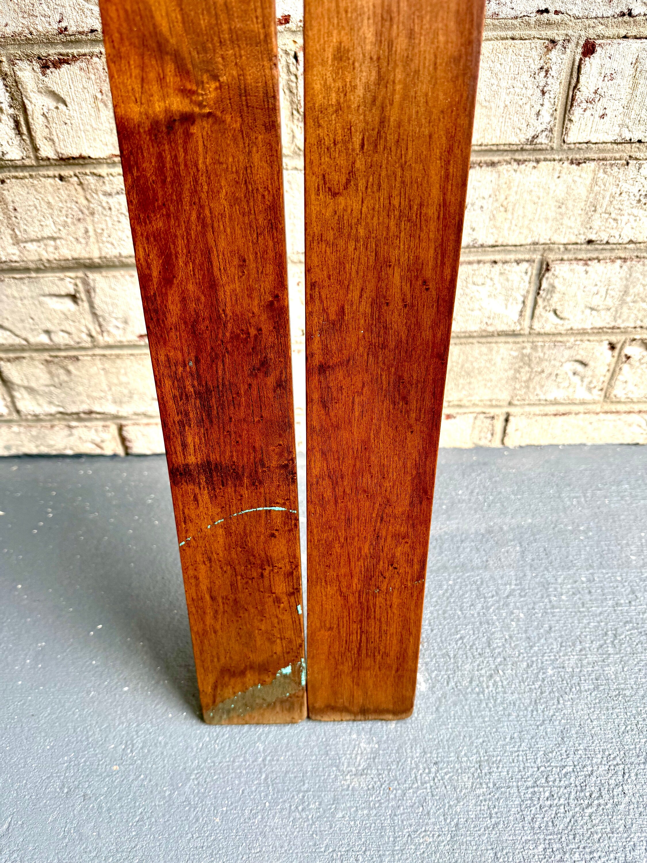 Antique Pair of Strand Wooden Skis | Hickory Wood Skis | Cabin Decor | Antique Snow Skis | Wooden Snow Skis | Leather Bindings Skis