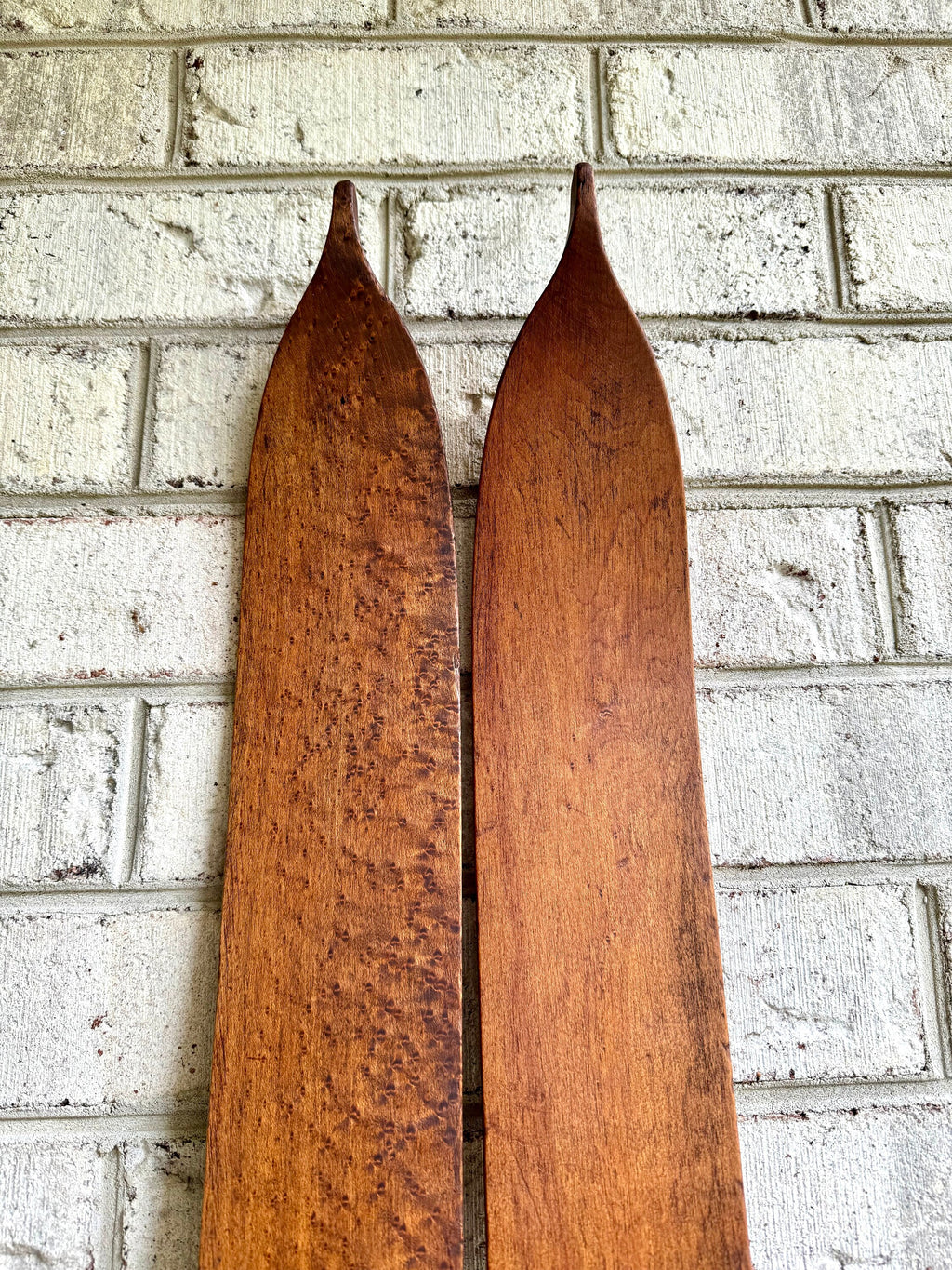 Antique Pair of Strand Wooden Skis | Hickory Wood Skis | Cabin Decor | Antique Snow Skis | Wooden Snow Skis | Leather Bindings Skis
