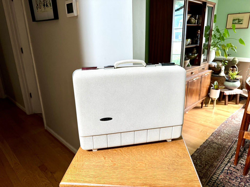 Vintage White Sears Forecast Suitcase | Hardshell Sears Forecast Suitcase | Retro Luggage | Carry On Luggage | Weekender Bag