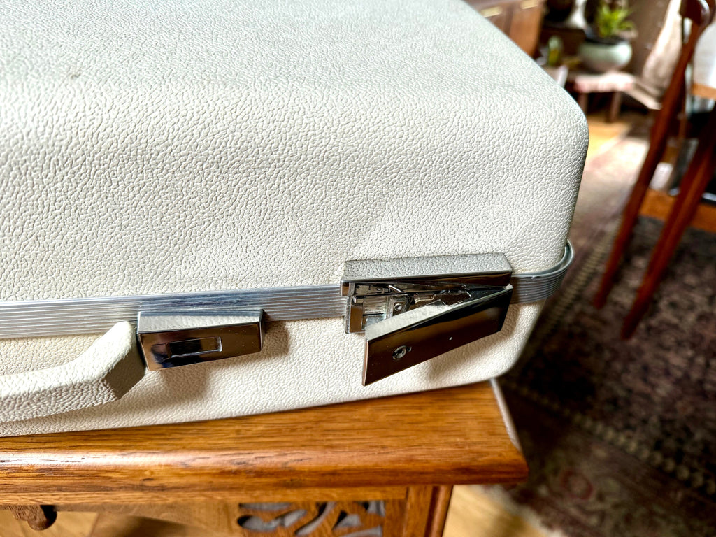 Vintage White Sears Forecast Suitcase | Hardshell Sears Forecast Suitcase | Retro Luggage | Carry On Luggage | Weekender Bag