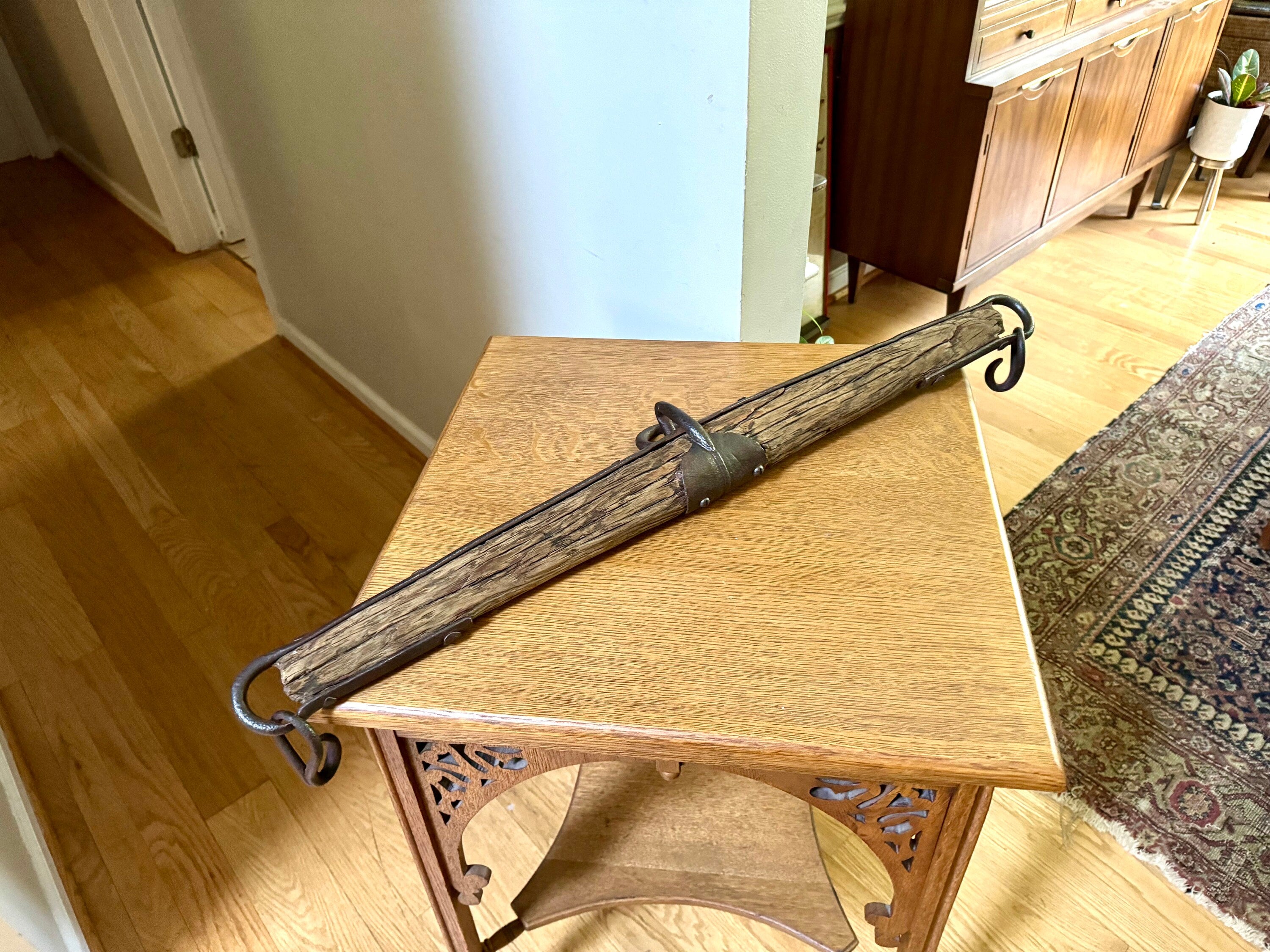 Antique Single Tree Weathered Yoke | Small Primitive Ox Yoke | Rustic Wood and Hand Forged Steel Ox Yoke | Farmhouse Decor