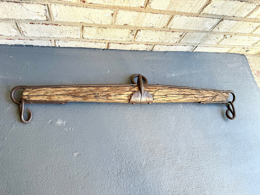 Antique Single Tree Weathered Yoke | Small Primitive Ox Yoke | Rustic Wood and Hand Forged Steel Ox Yoke | Farmhouse Decor