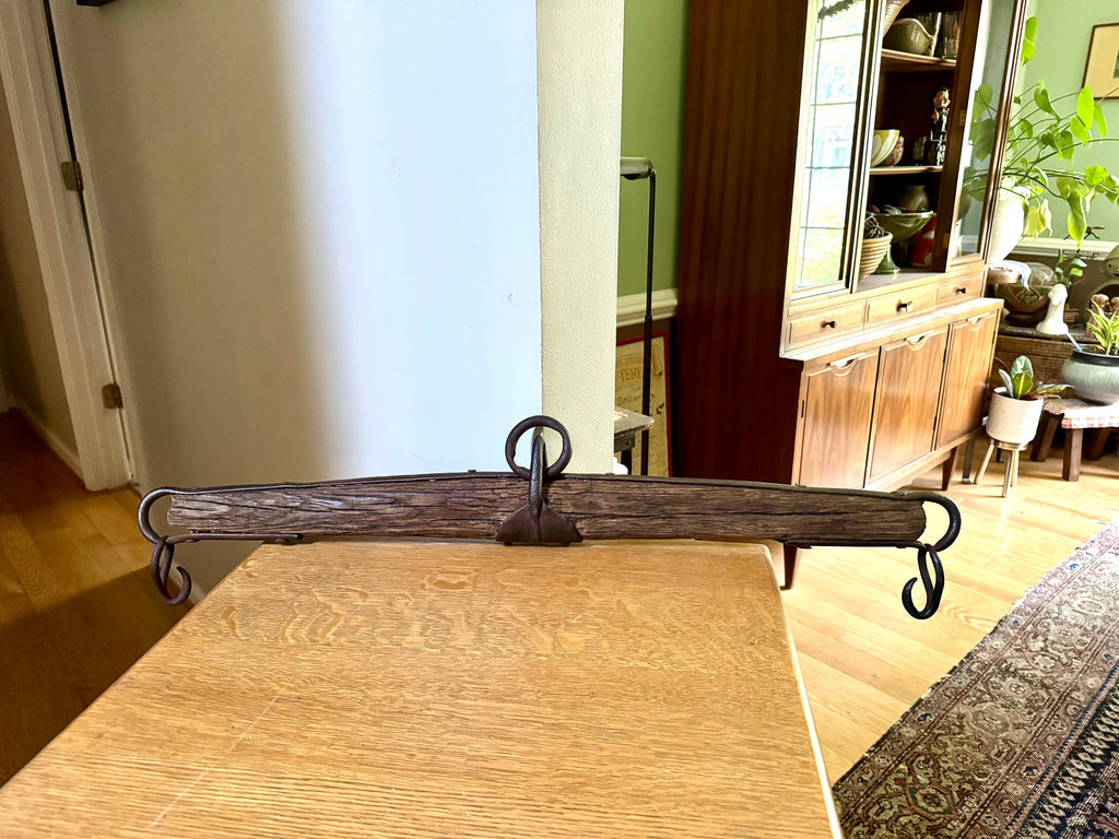 Antique Single Tree Weathered Yoke | Small Primitive Ox Yoke | Rustic Wood and Hand Forged Steel Ox Yoke | Farmhouse Decor