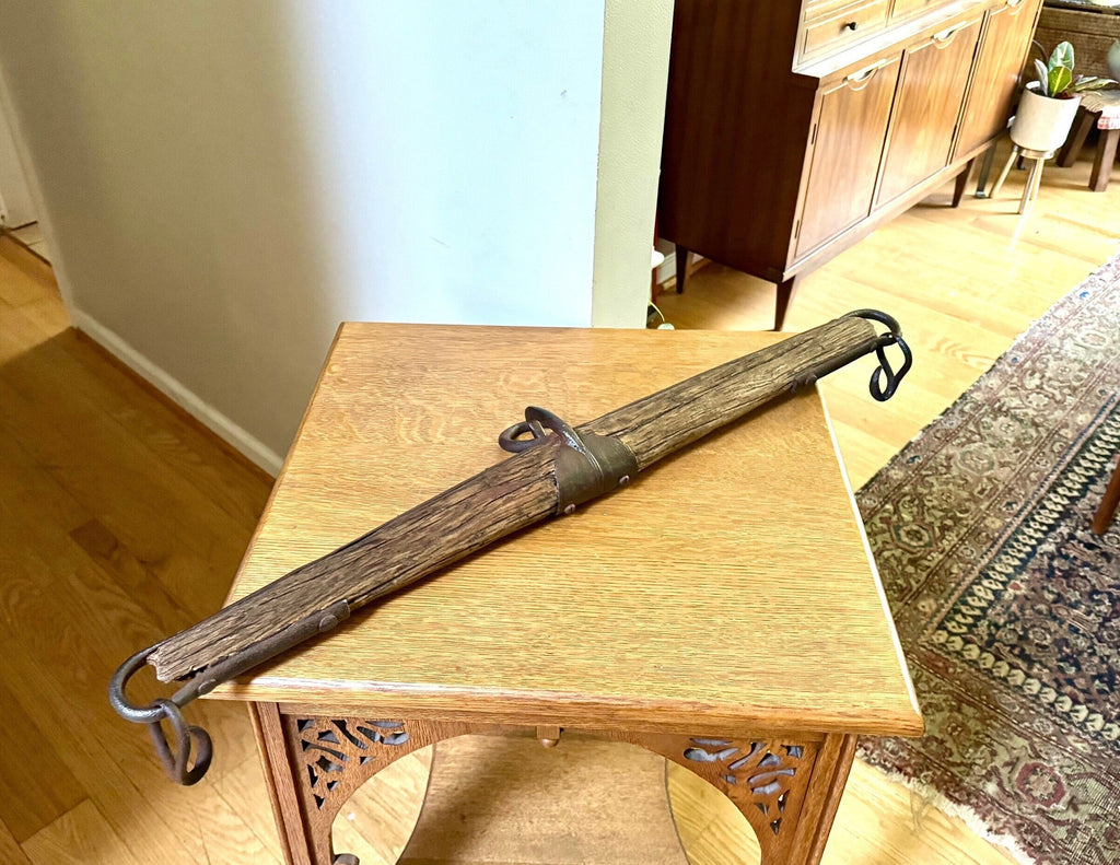 Antique Single Tree Weathered Yoke | Small Primitive Ox Yoke | Rustic Wood and Hand Forged Steel Ox Yoke | Farmhouse Decor