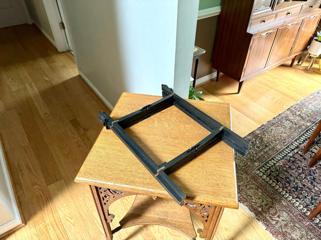 Vintage 6 Legged Folding Plant Stand | Chinese Folding Wood Plant Stand | Asian Black Folding Stand