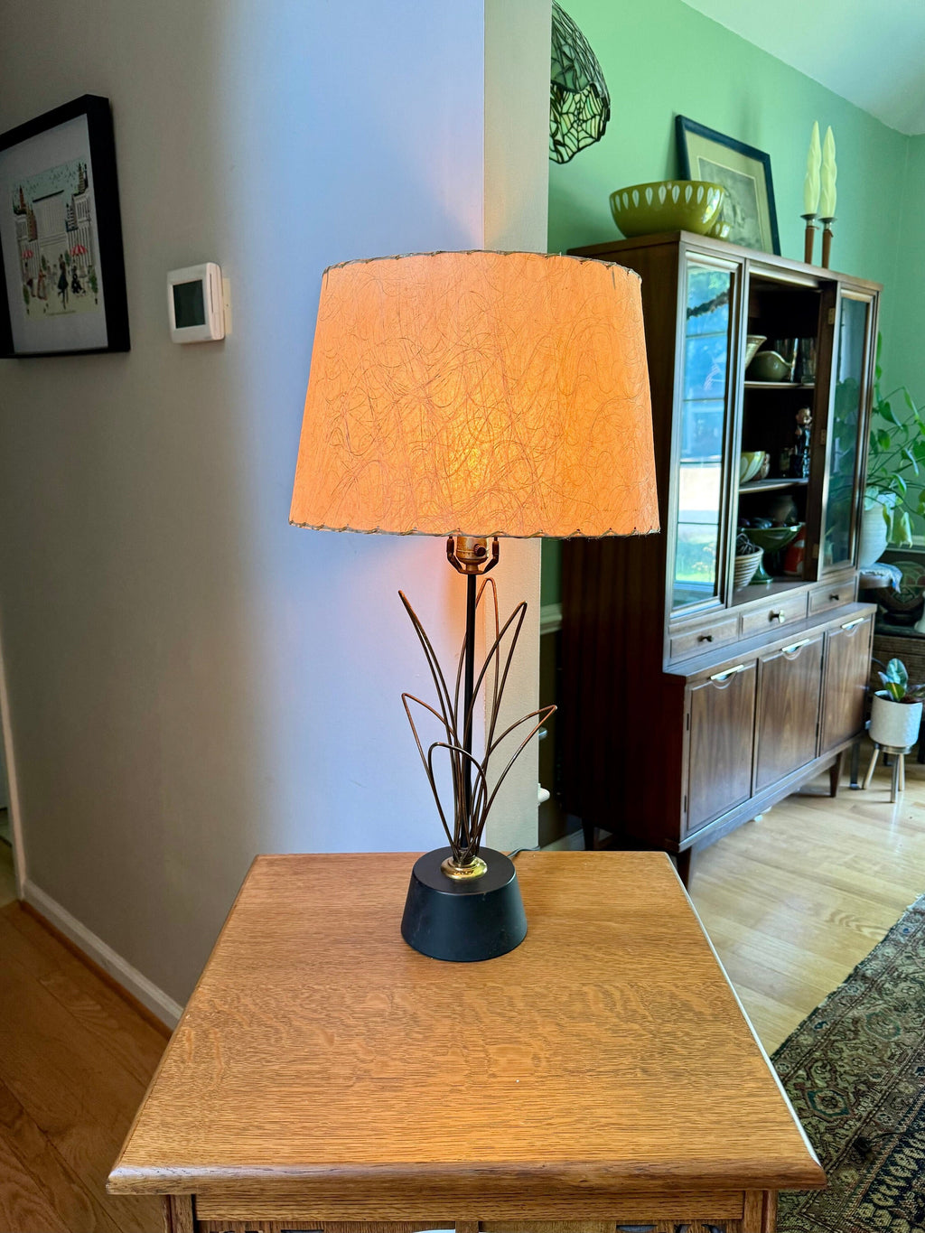 Pair of MCM Wire Desk Lamps | Black and Gold Atomic Wire MCM Lamps | Mid Century Modern Matching Table Lamps | Distressed Wire Lamps