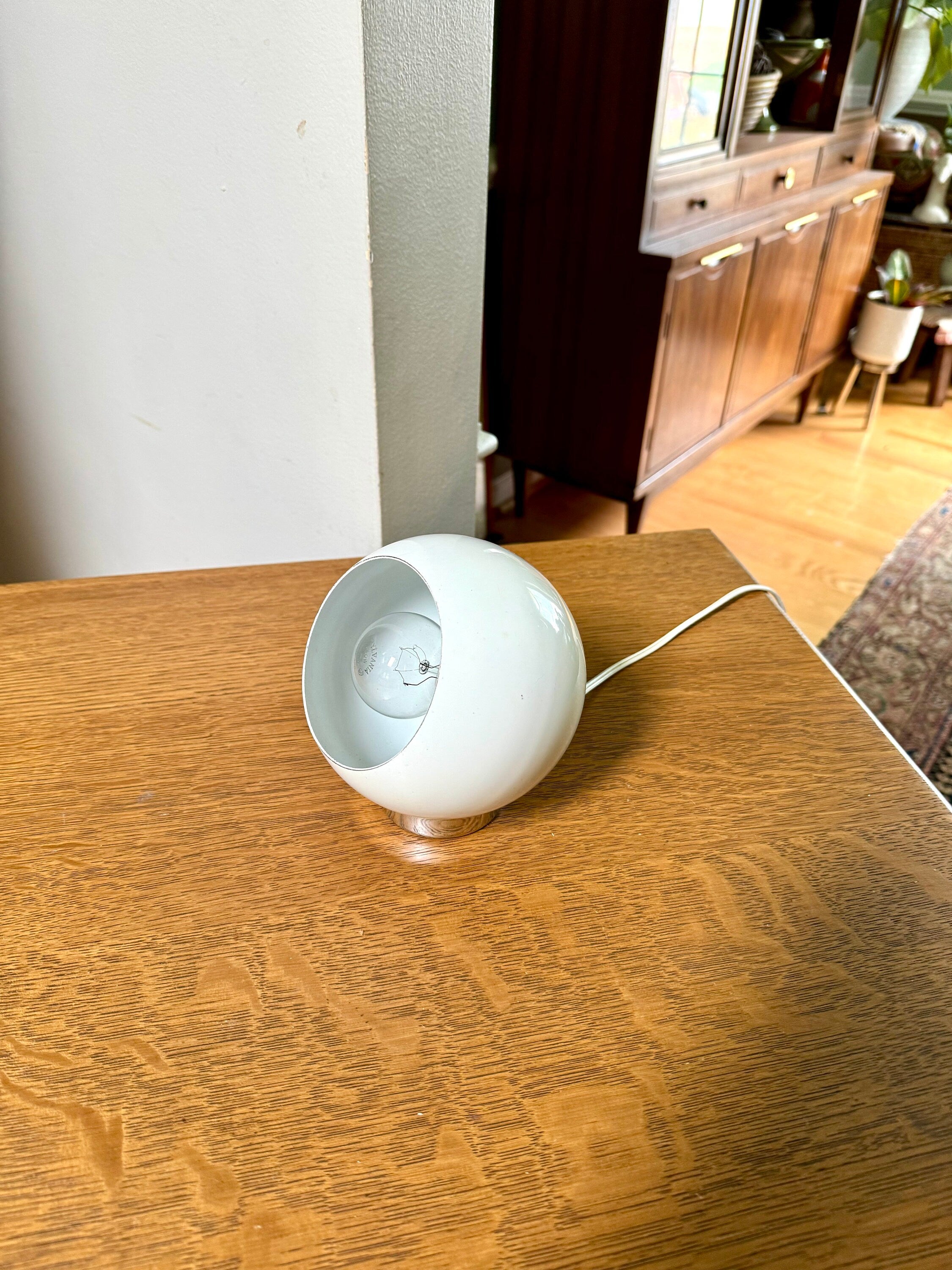 Vintage MCM George Kovacs Style Eyeball Lamp | MCM White Orb Lamp | Magnetic White Eyeball Spotlight | Atomic Orb Lamp | Magnetic Base Lamp