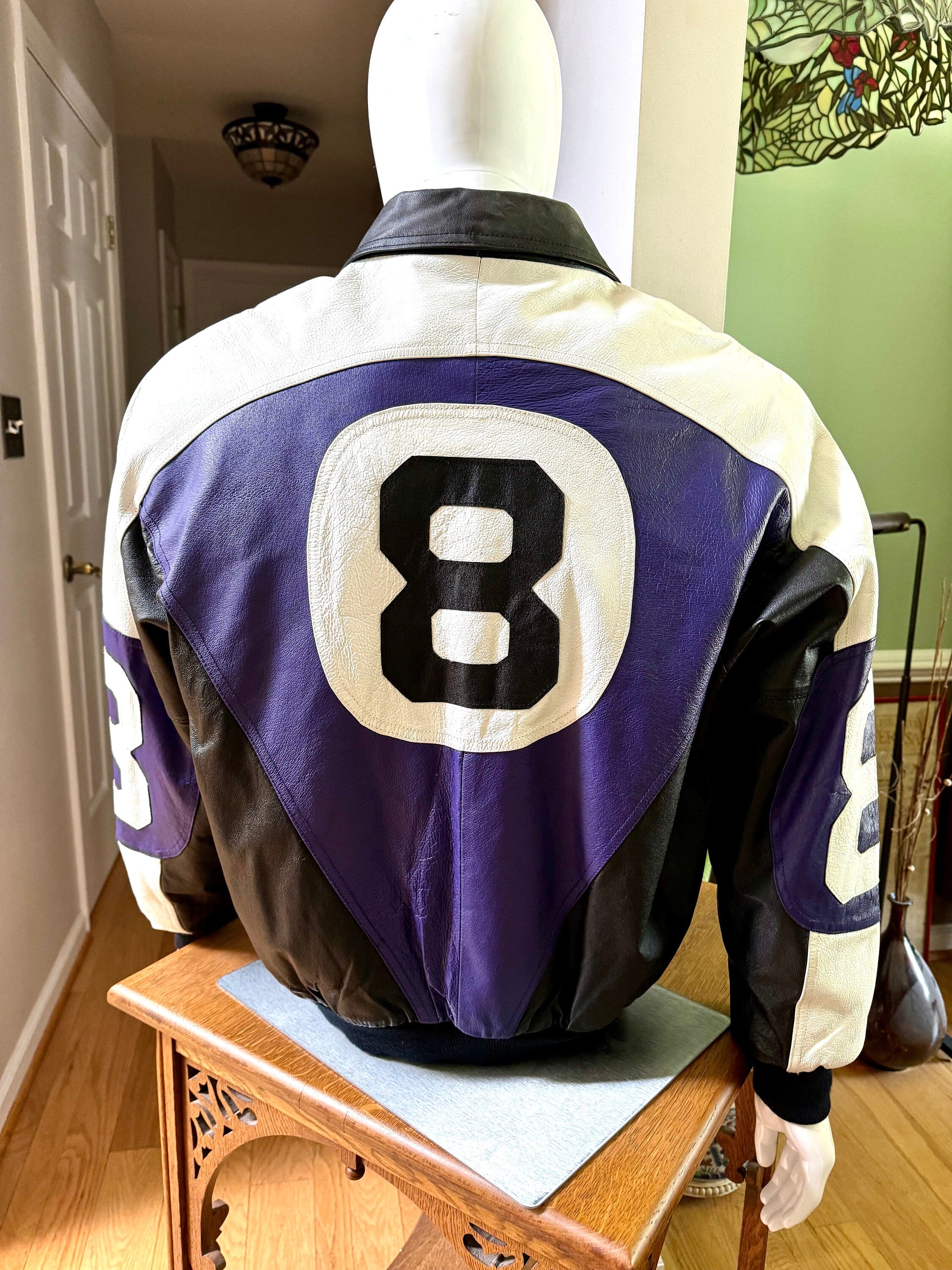 1990's Michael Hoban Purple 8 Leather Jacket | Vintage Michael Hoban Wheremi Jacket | XL Purple 8 Ball Jacket