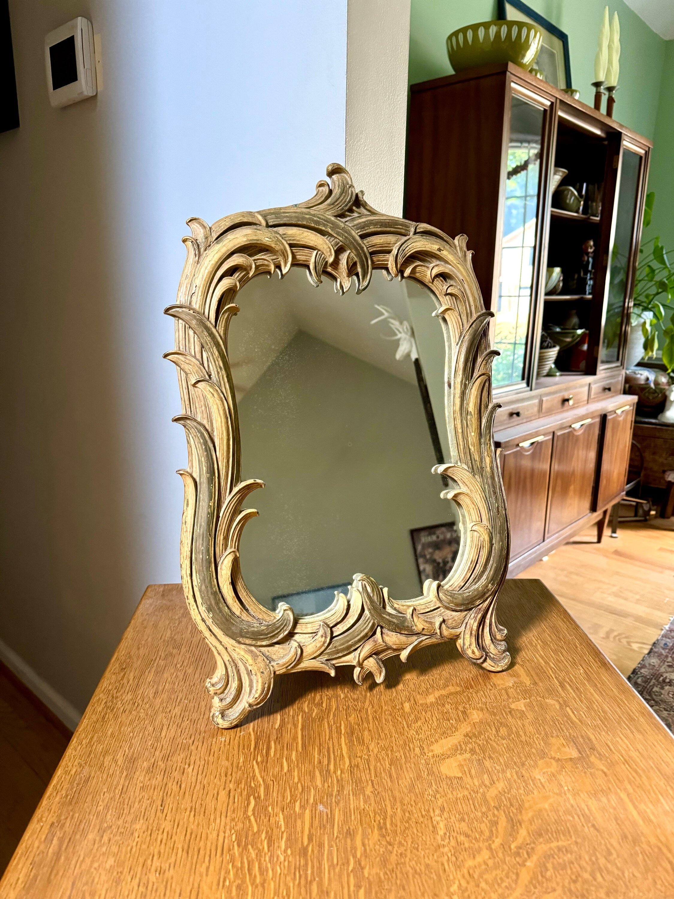 Antique Art Nouveau Mirror | Serge Roche Ornate Resin Mirror | Syroco Organic Mirror Ornate Guilted Mirror| Victorian Counter or Wall Mirror