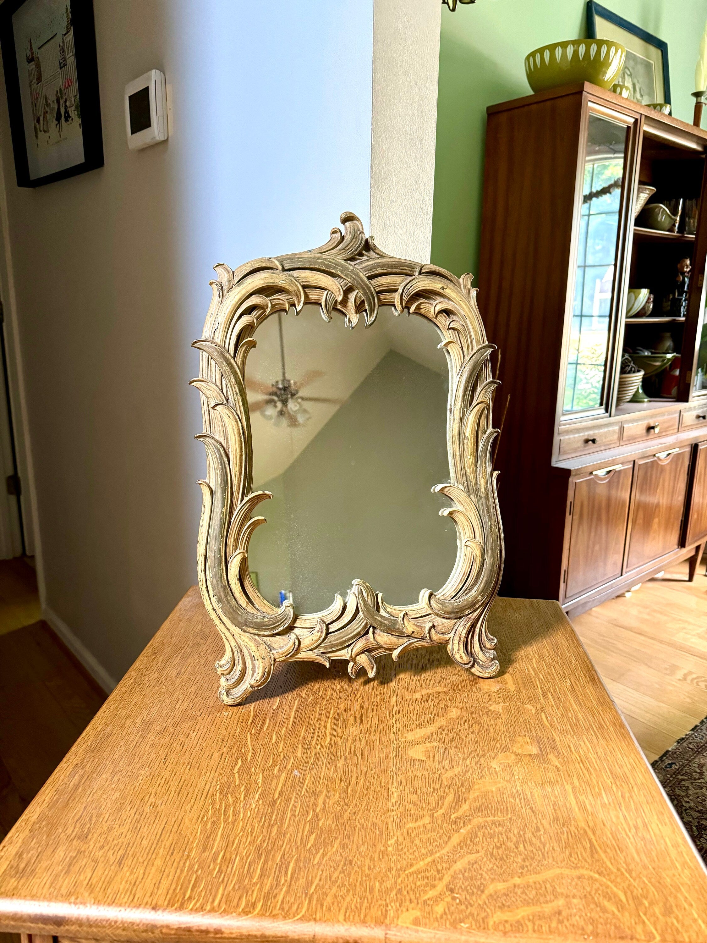 Antique Art Nouveau Mirror | Serge Roche Ornate Resin Mirror | Syroco Organic Mirror Ornate Guilted Mirror| Victorian Counter or Wall Mirror
