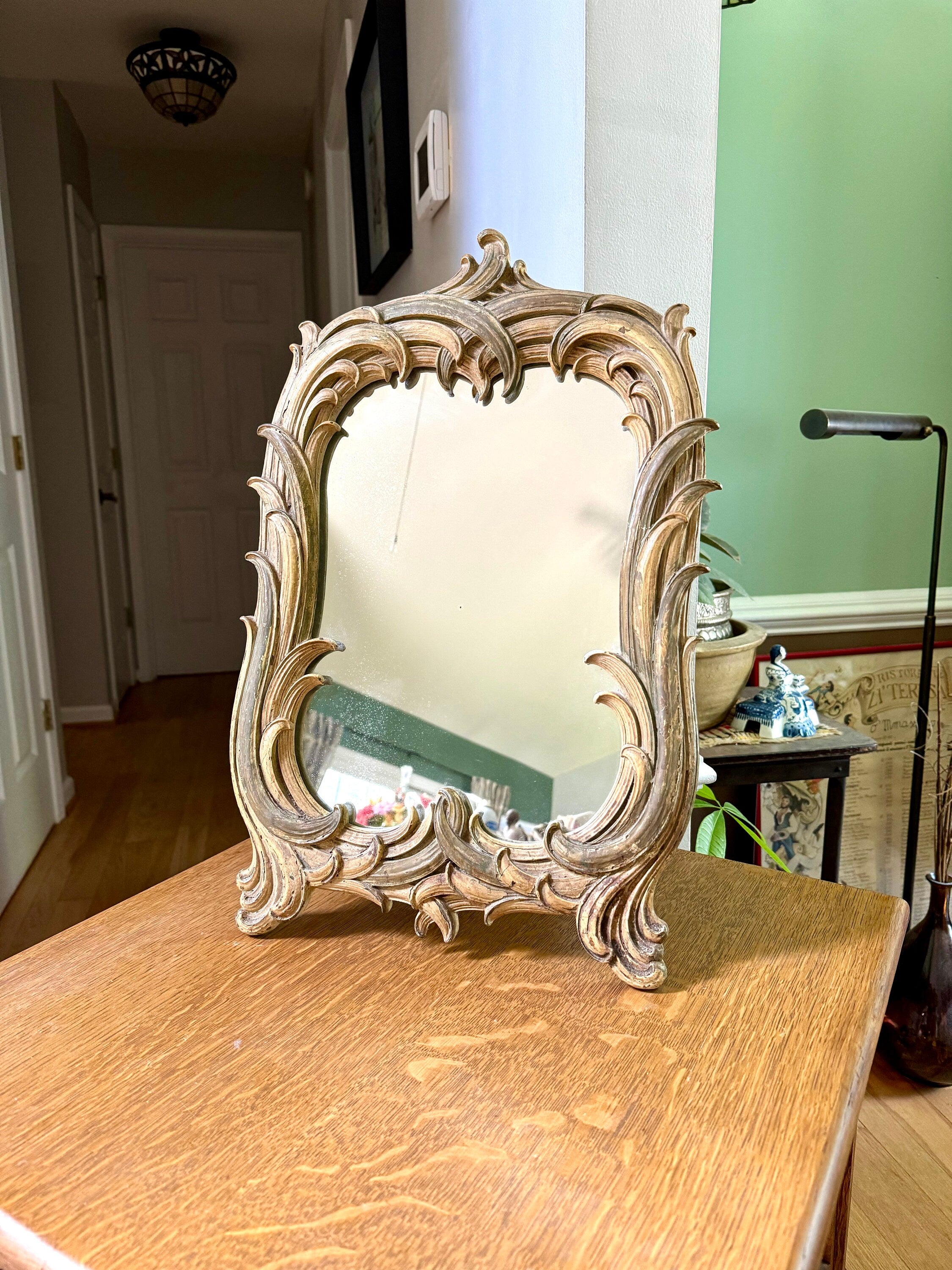 Antique Art Nouveau Mirror | Serge Roche Ornate Resin Mirror | Syroco Organic Mirror Ornate Guilted Mirror| Victorian Counter or Wall Mirror