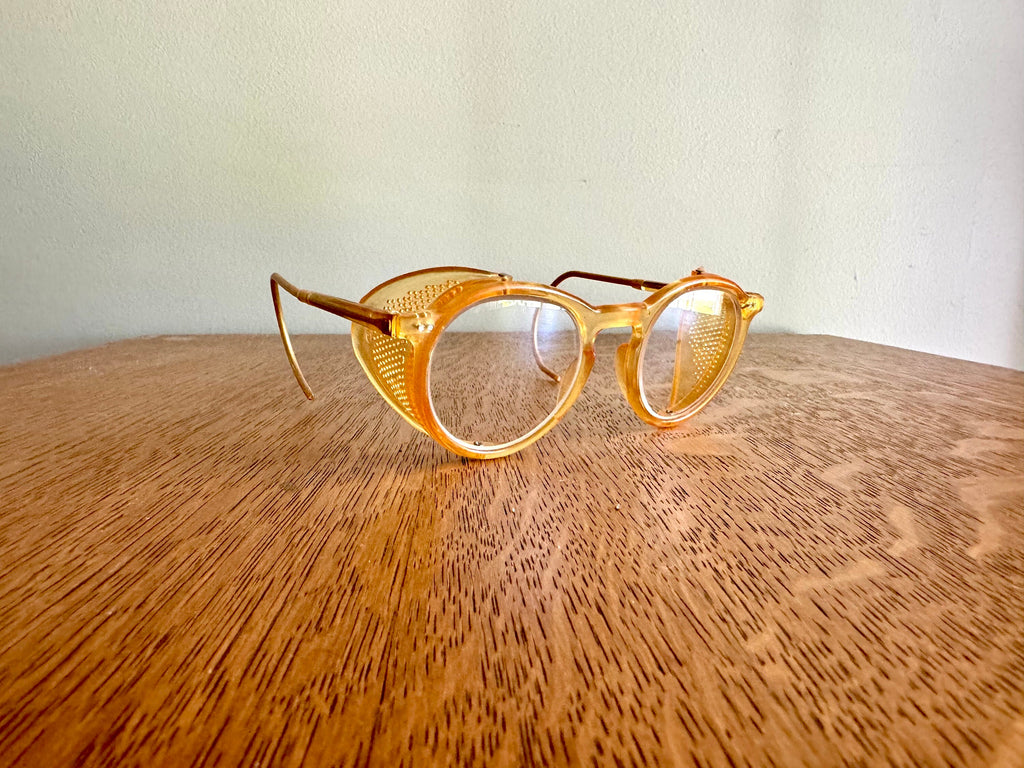 Pair Of 1950's Safety Eyeglasses | Vintage Bausch and Lomb Safety Eyewear | Yellow Safety Eye Glasses | Bausch and Lomb Work Glasses