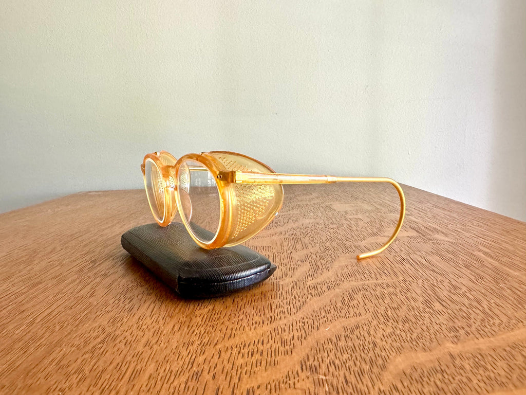 Pair Of 1950's Safety Eyeglasses | Vintage Bausch and Lomb Safety Eyewear | Yellow Safety Eye Glasses | Bausch and Lomb Work Glasses