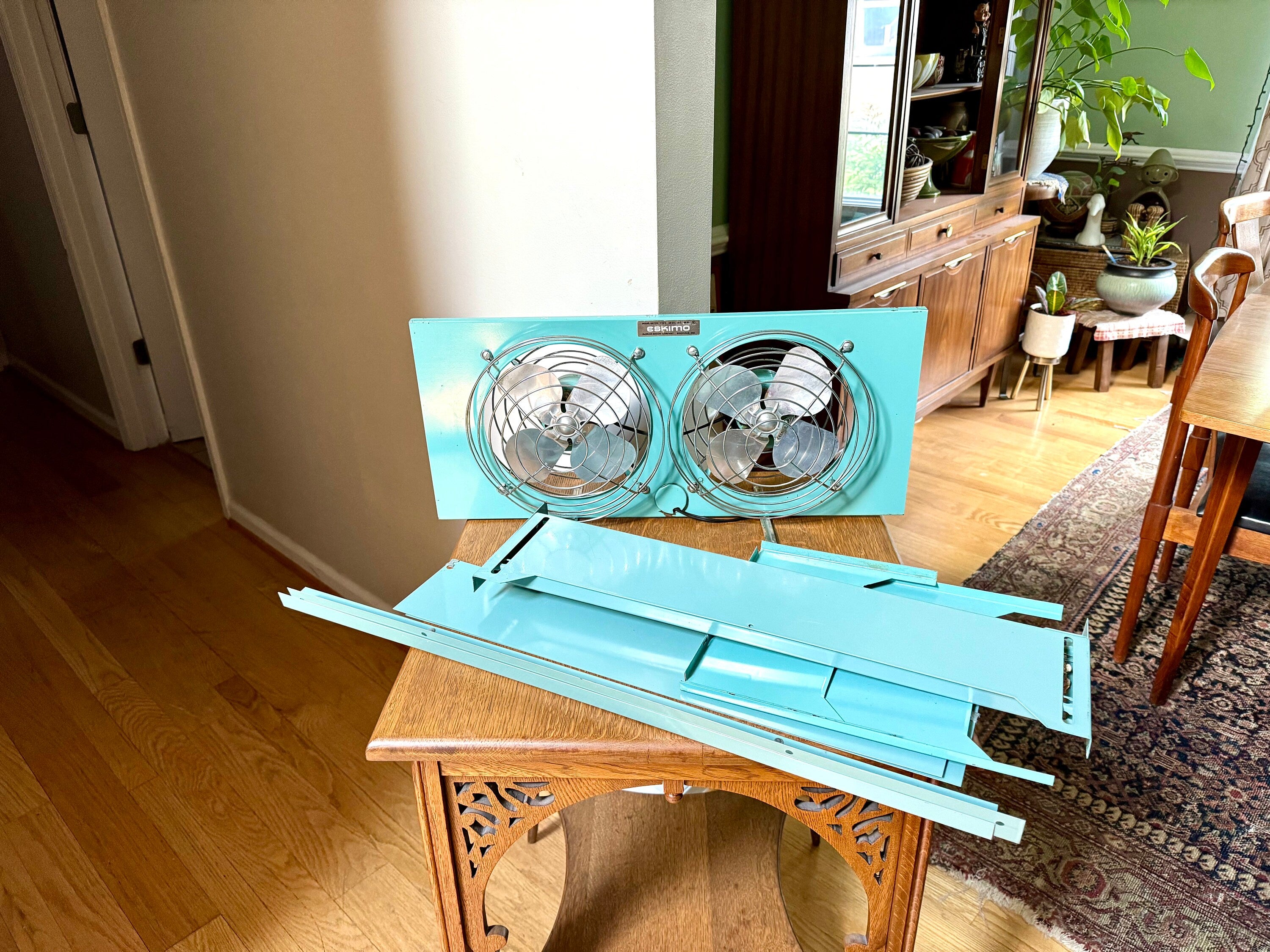 Retro Eskimo Double Window Fan | Vintage Turquoise Window Fan | Adjustable Window Fan | 1960s Double Motor Fan | Eskimo 081400 Window Fan