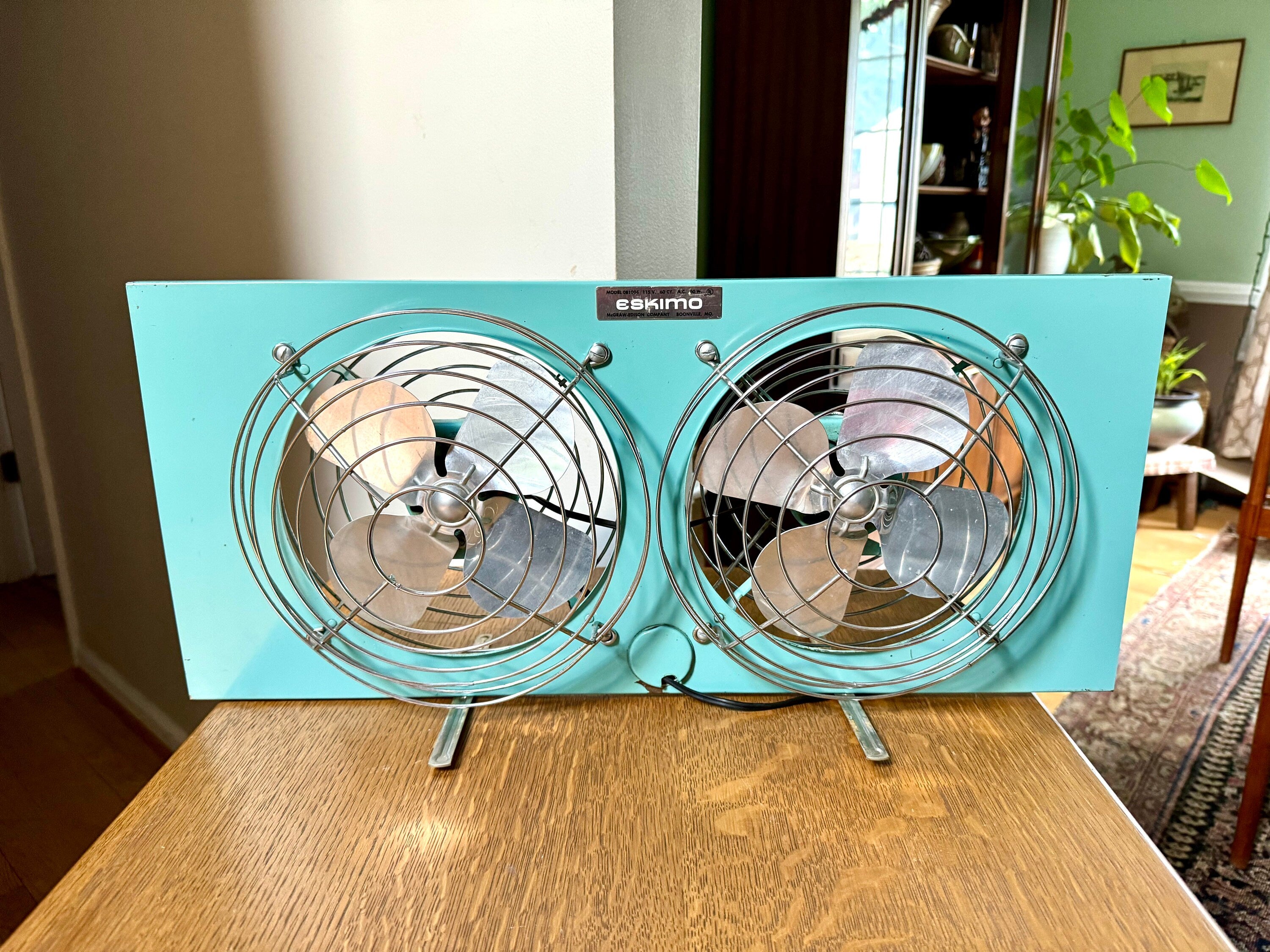 Retro Eskimo Double Window Fan | Vintage Turquoise Window Fan | Adjustable Window Fan | 1960s Double Motor Fan | Eskimo 081400 Window Fan