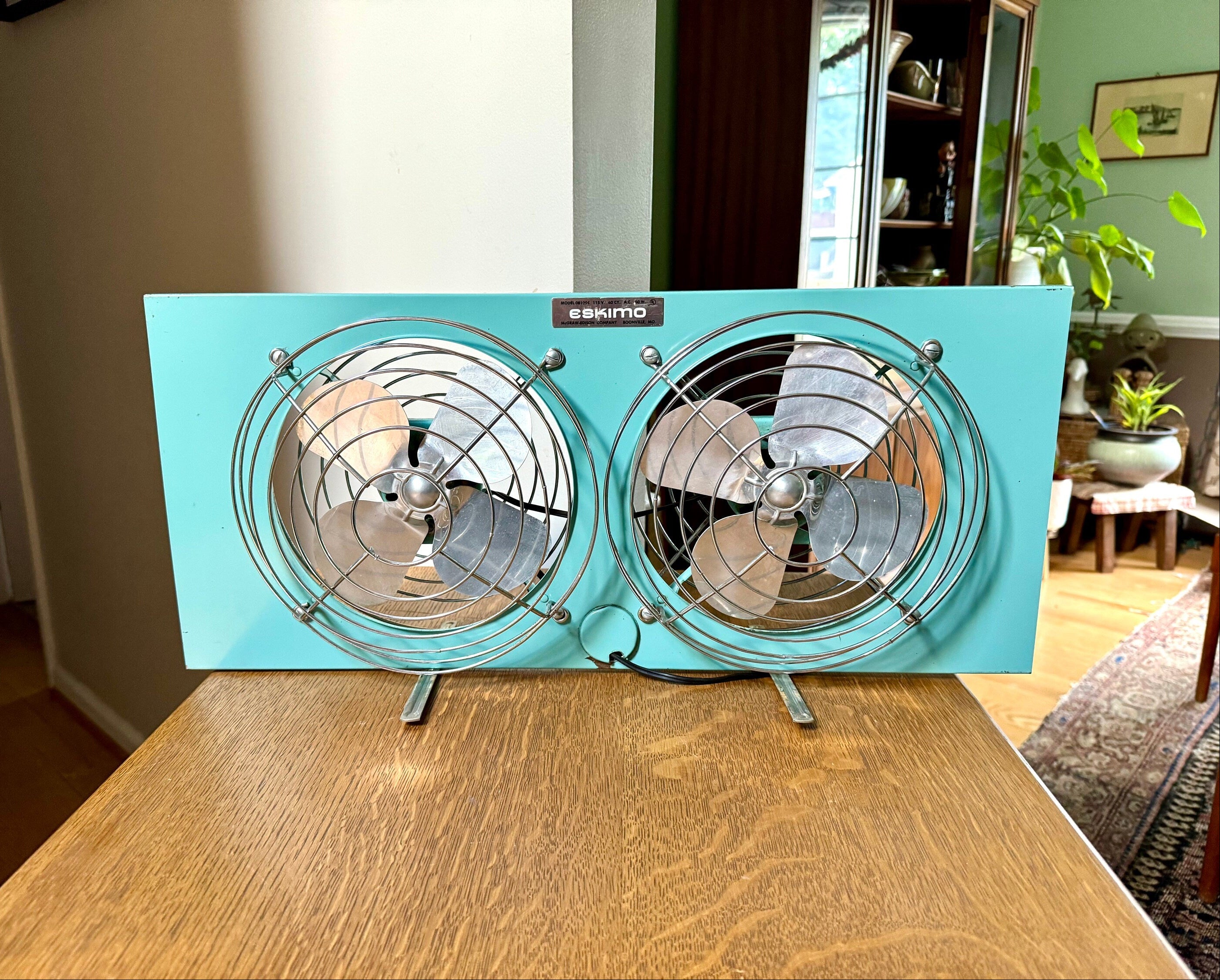 Retro Eskimo Double Window Fan | Vintage Turquoise Window Fan | Adjustable Window Fan | 1960s Double Motor Fan | Eskimo 081400 Window Fan