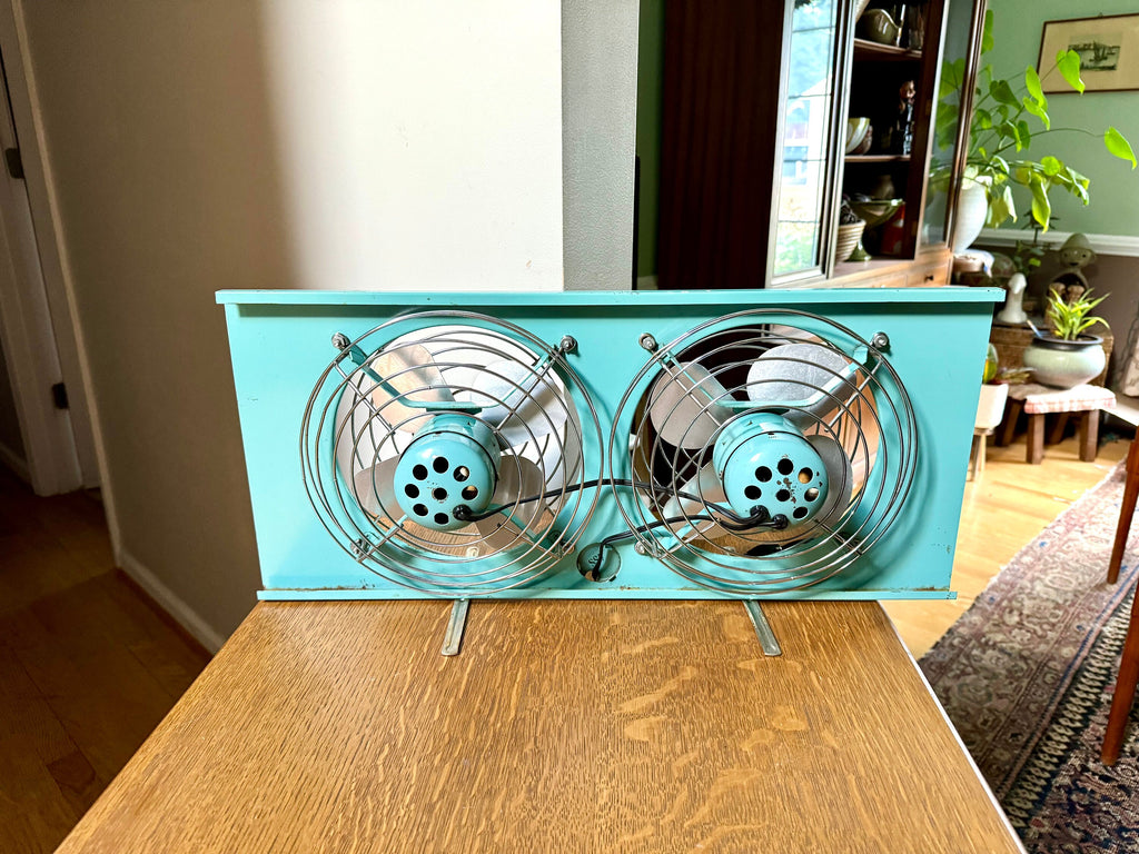 Retro Eskimo Double Window Fan | Vintage Turquoise Window Fan | Adjustable Window Fan | 1960s Double Motor Fan | Eskimo 081400 Window Fan