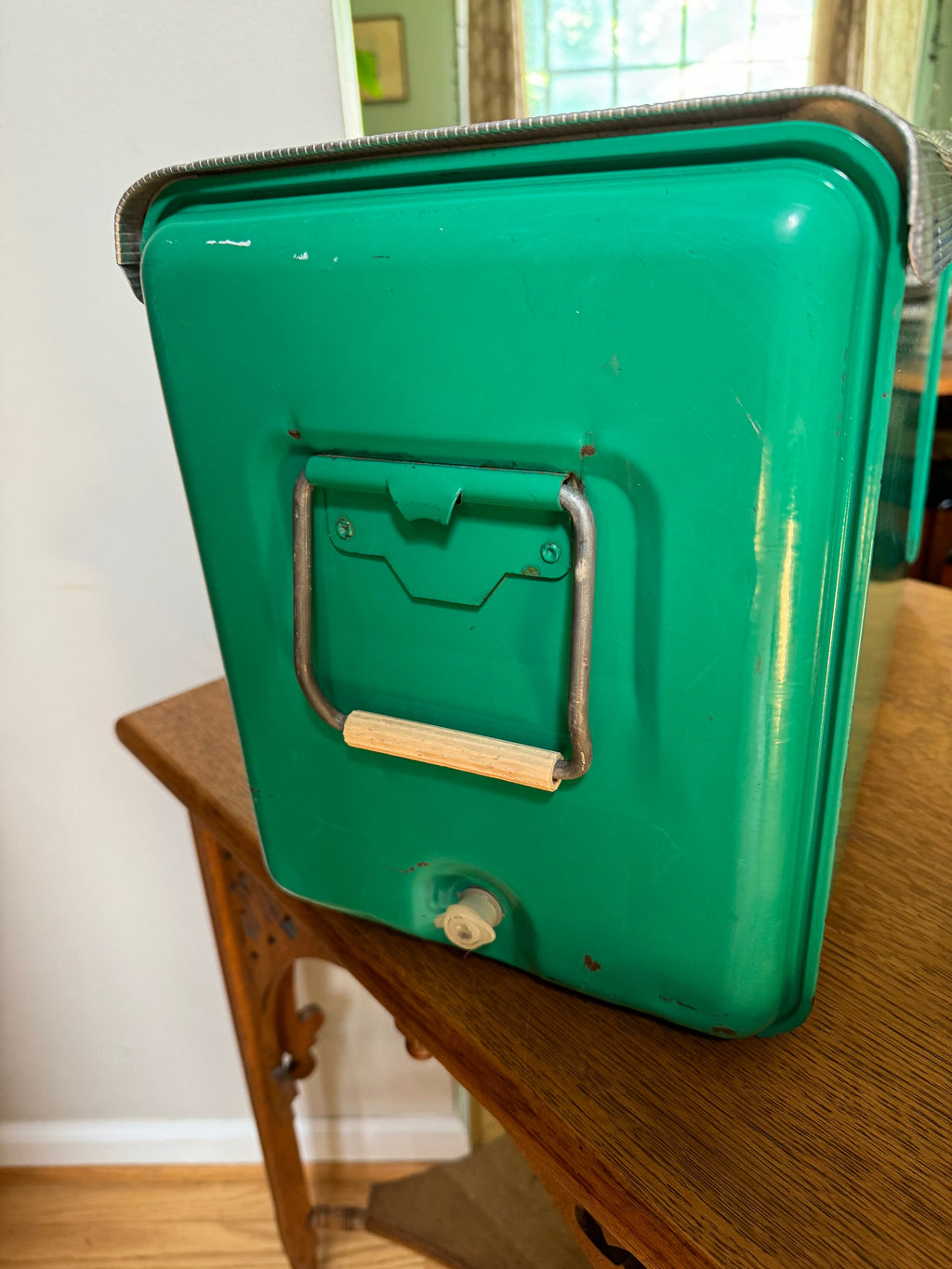 Vintage Poloron Products Cooler | Distressed Green Poloron Thermaster Metal Cooler With Tray | Metal Camping Cooler | Rustic Cooler