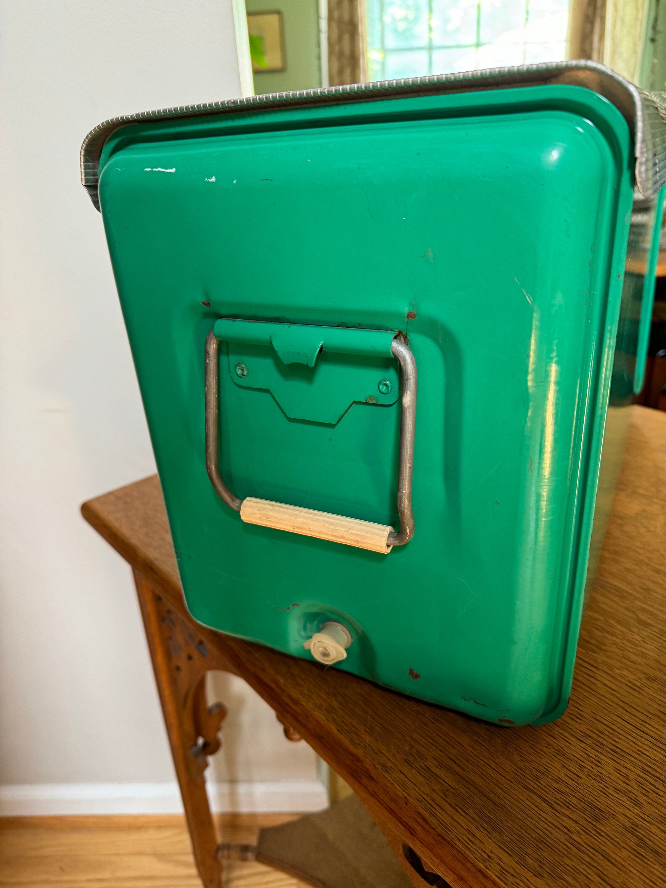 Vintage Poloron Products Cooler | Distressed Green Poloron Thermaster Metal Cooler With Tray | Metal Camping Cooler | Rustic Cooler