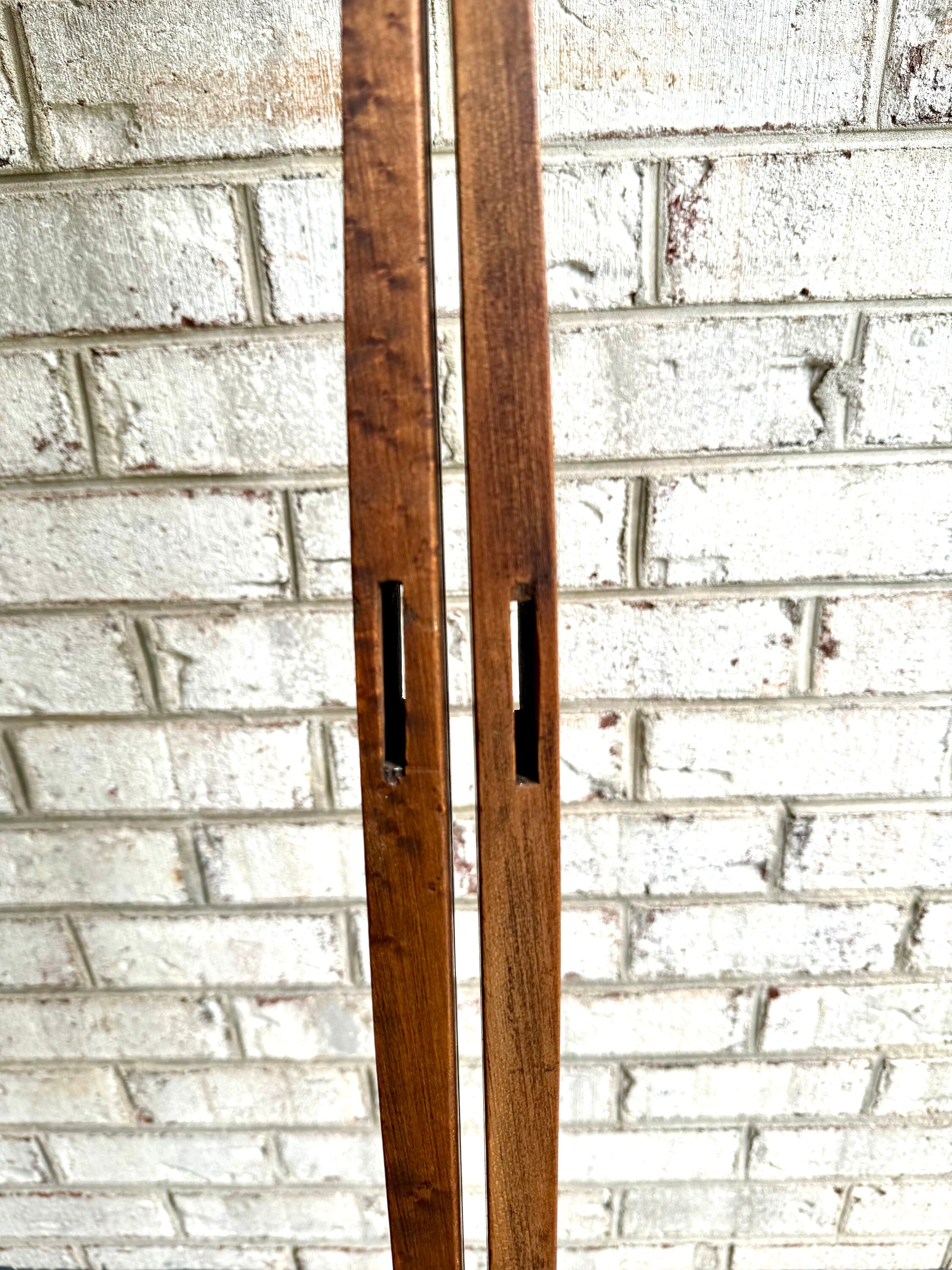 Antique Pair of Strand Wooden Skis | Hickory Wood Skis | Cabin Decor | Antique Snow Skis | Wooden Snow Skis | Leather Bindings Skis
