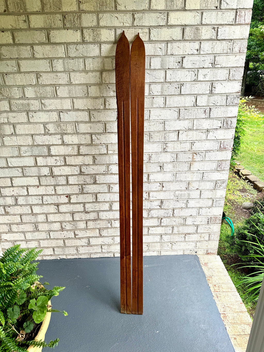 Antique Pair of Strand Wooden Skis | Hickory Wood Skis | Cabin Decor | Antique Snow Skis | Wooden Snow Skis | Leather Bindings Skis