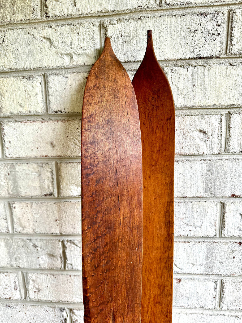 Antique Pair of Strand Wooden Skis | Hickory Wood Skis | Cabin Decor | Antique Snow Skis | Wooden Snow Skis | Leather Bindings Skis