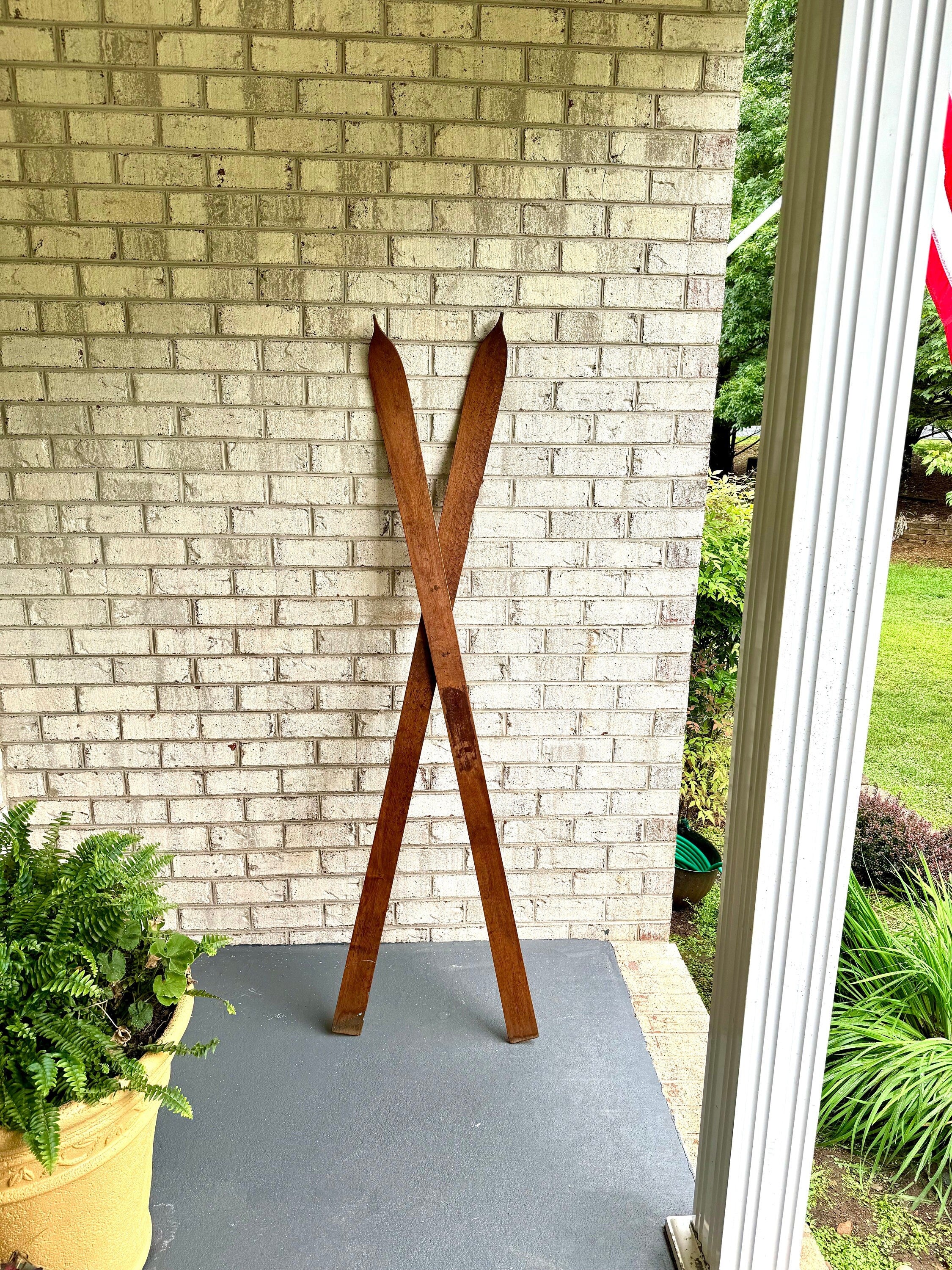 Antique Pair of Strand Wooden Skis | Hickory Wood Skis | Cabin Decor | Antique Snow Skis | Wooden Snow Skis | Leather Bindings Skis