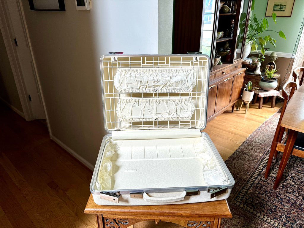 Vintage White Sears Forecast Suitcase | Hardshell Sears Forecast Suitcase | Retro Luggage | Carry On Luggage | Weekender Bag