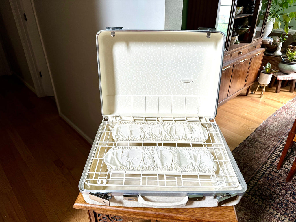 Vintage White Sears Forecast Suitcase | Hardshell Sears Forecast Suitcase | Retro Luggage | Carry On Luggage | Weekender Bag