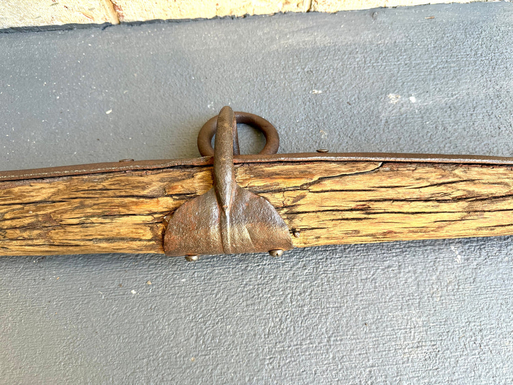 Antique Single Tree Weathered Yoke | Small Primitive Ox Yoke | Rustic Wood and Hand Forged Steel Ox Yoke | Farmhouse Decor