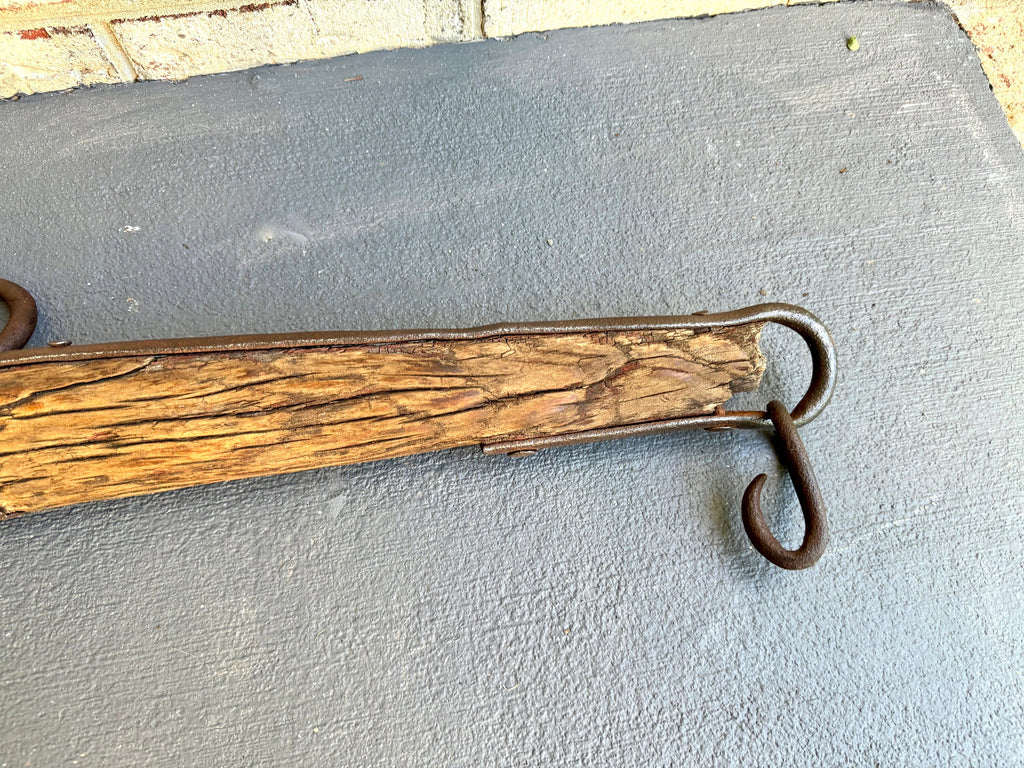 Antique Single Tree Weathered Yoke | Small Primitive Ox Yoke | Rustic Wood and Hand Forged Steel Ox Yoke | Farmhouse Decor