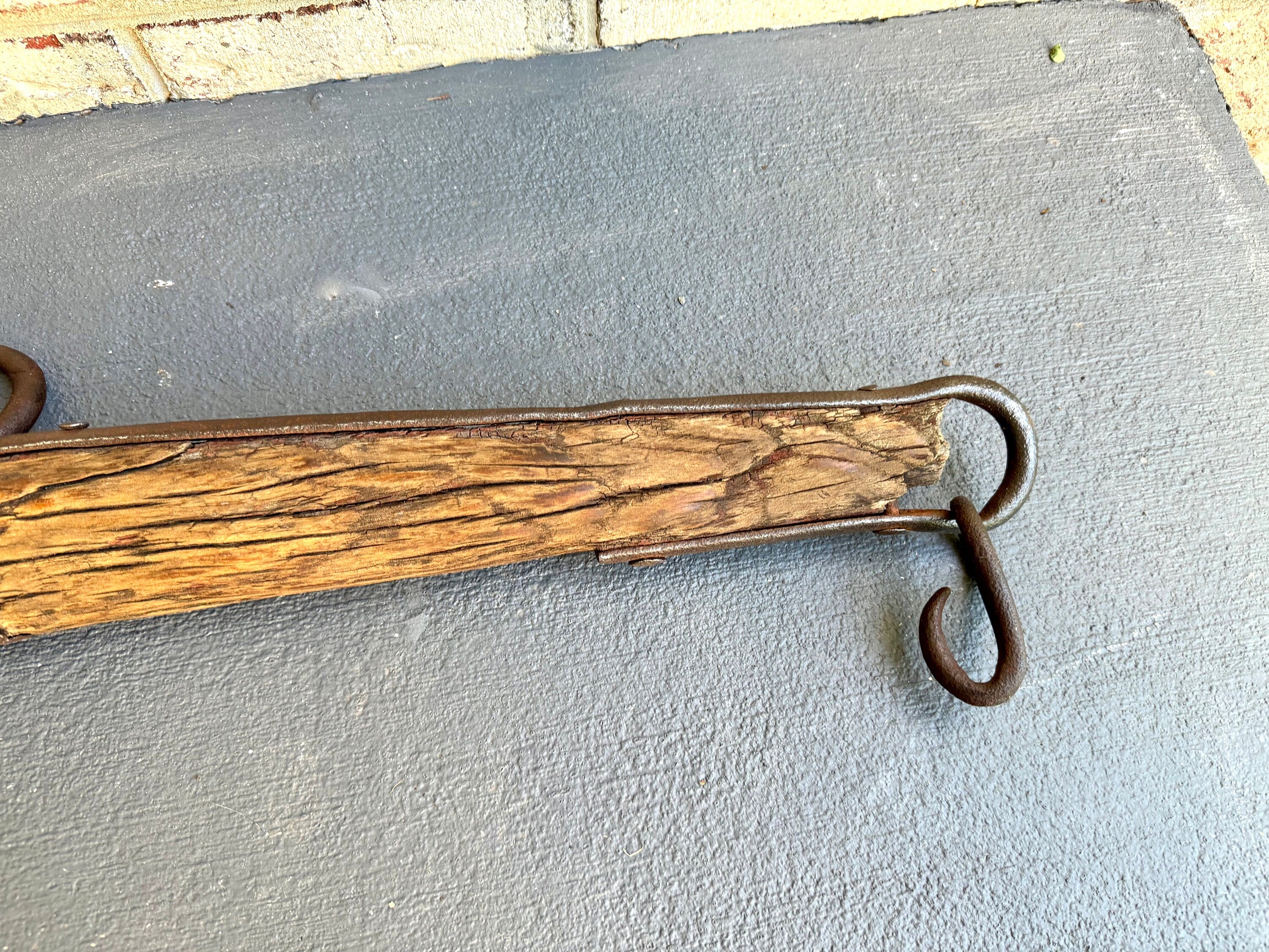 Antique Single Tree Weathered Yoke | Small Primitive Ox Yoke | Rustic Wood and Hand Forged Steel Ox Yoke | Farmhouse Decor