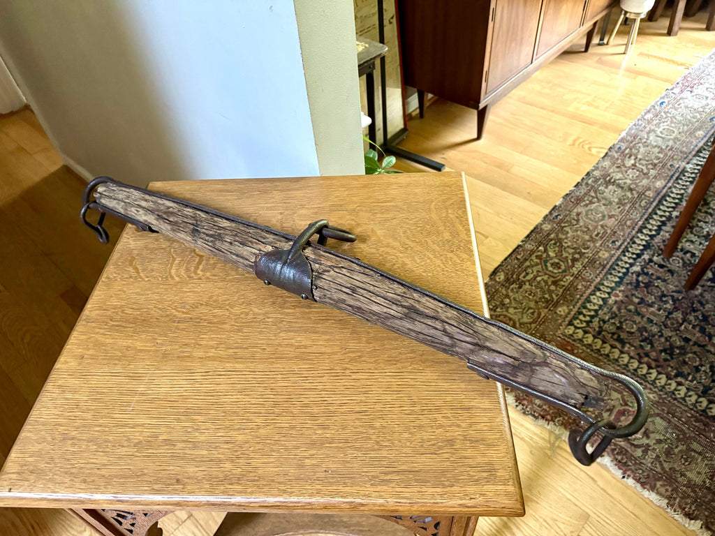 Antique Single Tree Weathered Yoke | Small Primitive Ox Yoke | Rustic Wood and Hand Forged Steel Ox Yoke | Farmhouse Decor
