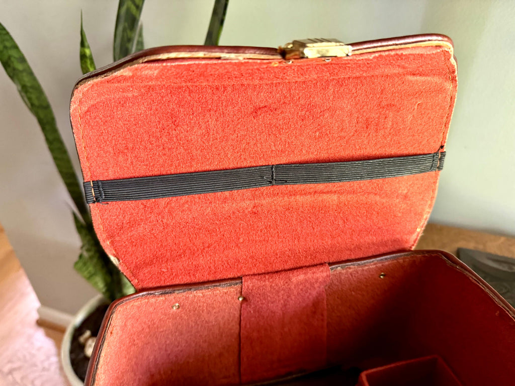 Faux Leather Shoulder Bag | Vintage Brown Marbled Vinyl Camera Bag | Retro Camera Bag With Key | Vegan Leather Handbag | Brown Vinyl Bag