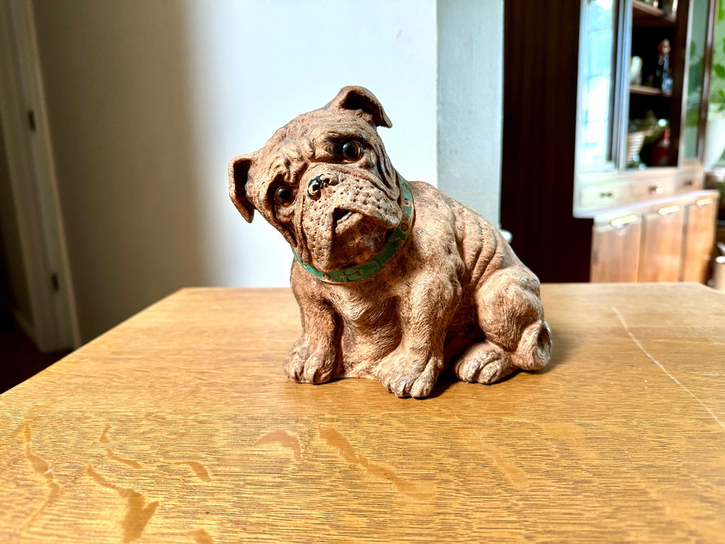 Vintage Carved Syroco Bulldog | Molded Burwood Bulldog | 1930's Syroco Bulldog Statue | Bulldog Lover Statue