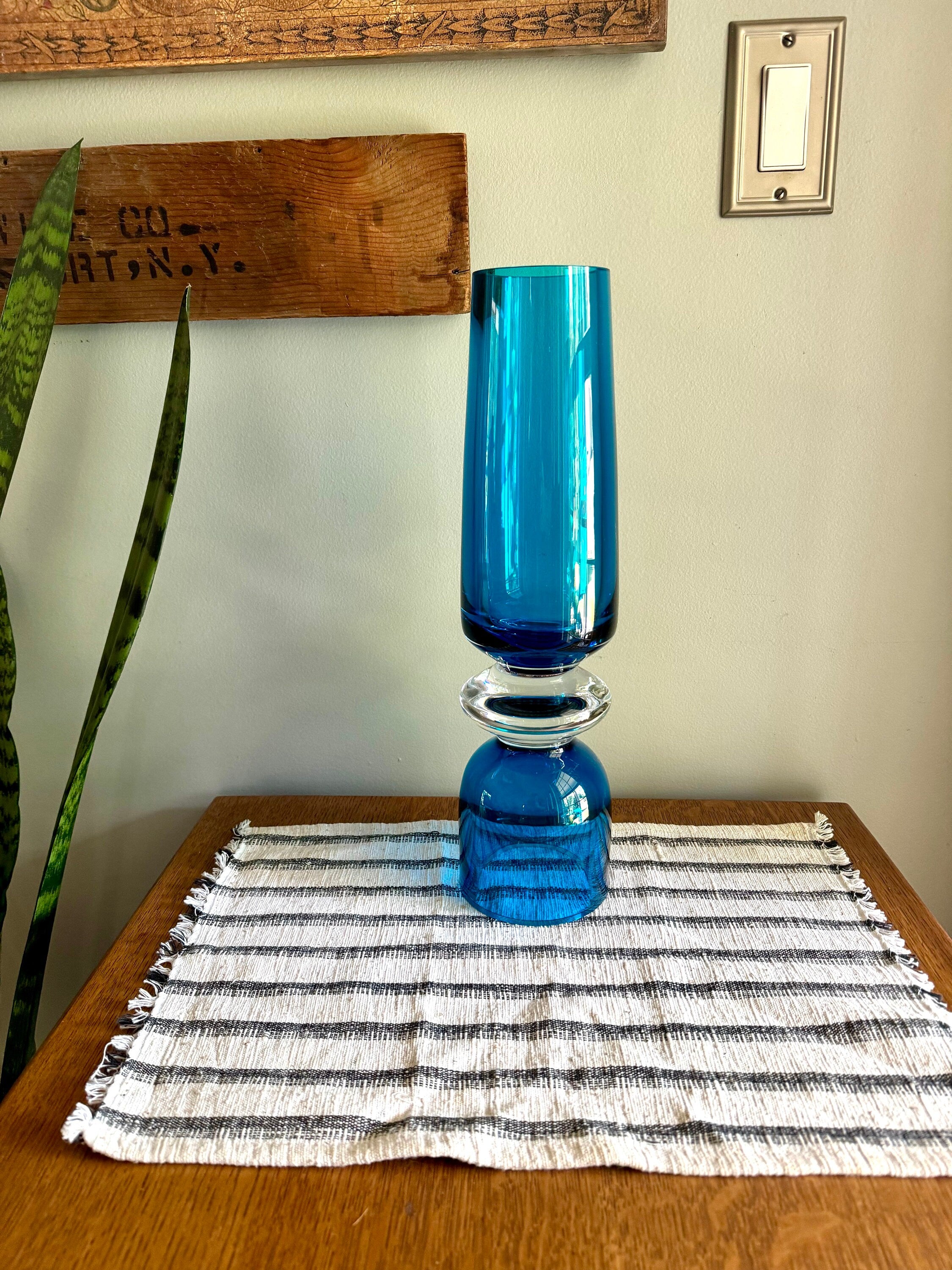 Vtg Marquis By Waterford Tango Vase | Samba Blue Crystal Candle Holder | 16" Tall Turquoise Waterford Crystal Vase | MCM Glass Vessel
