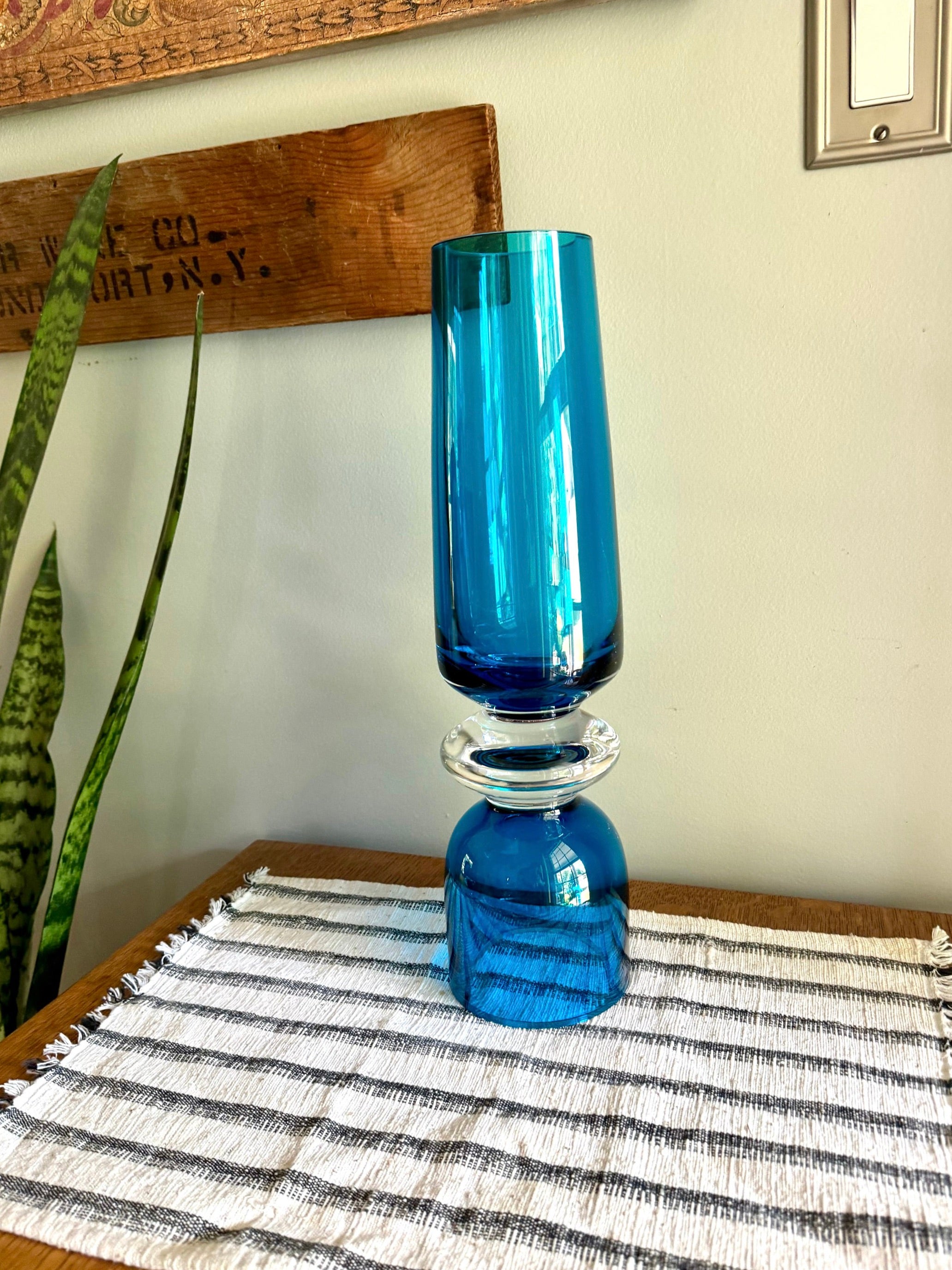 Vtg Marquis By Waterford Tango Vase | Samba Blue Crystal Candle Holder | 16" Tall Turquoise Waterford Crystal Vase | MCM Glass Vessel