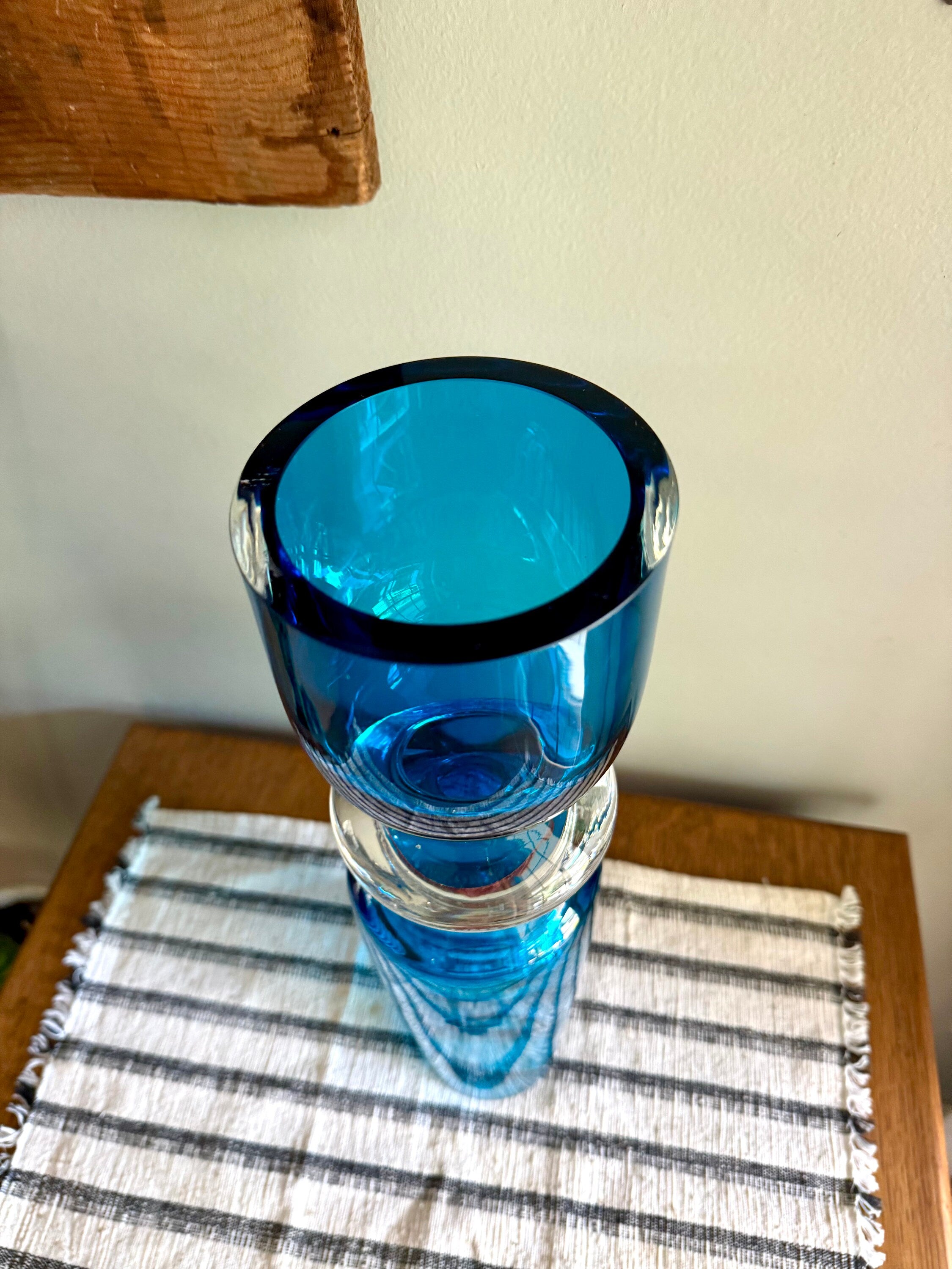 Vtg Marquis By Waterford Tango Vase | Samba Blue Crystal Candle Holder | 16" Tall Turquoise Waterford Crystal Vase | MCM Glass Vessel